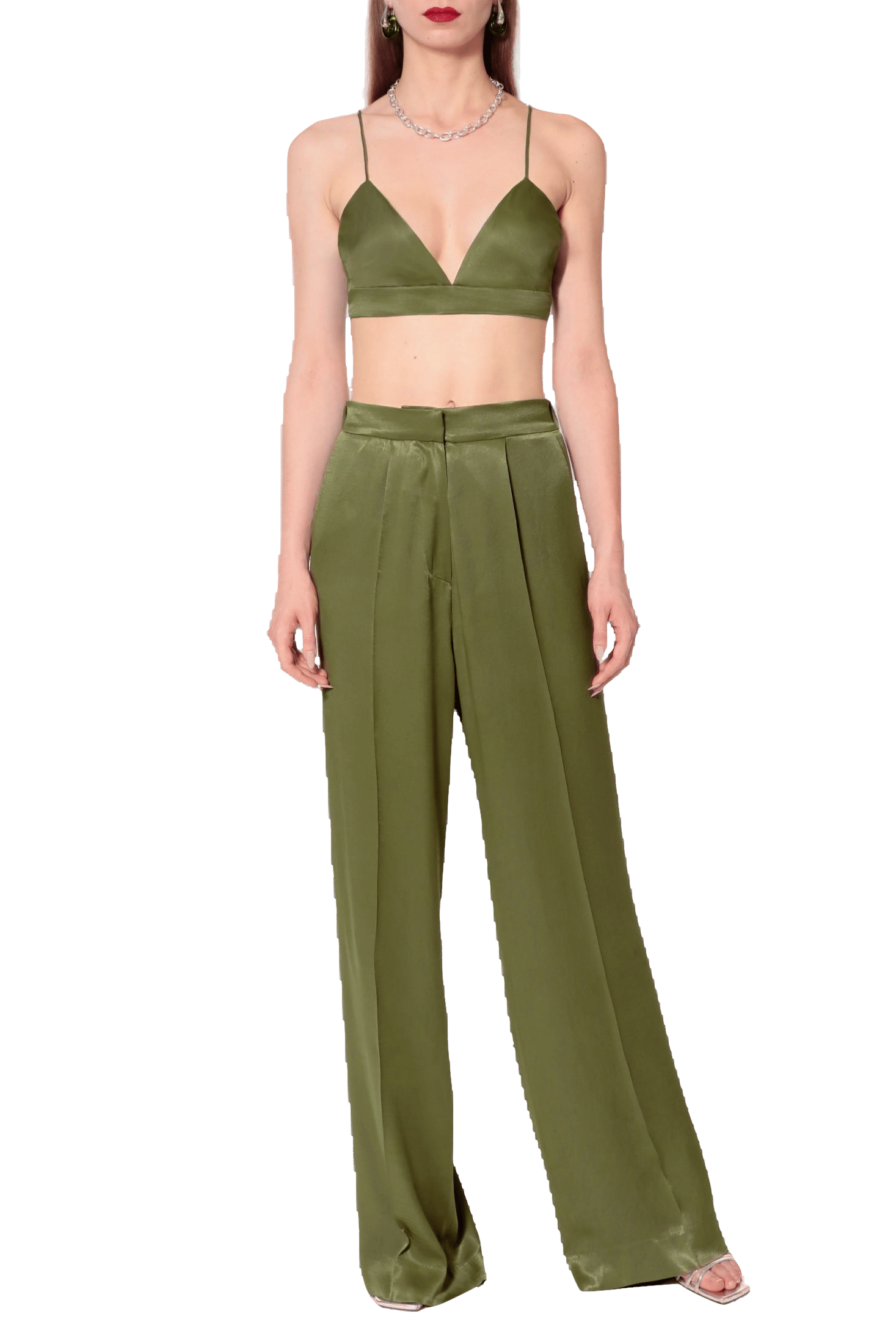 Trousers Jessie Satin Olive Branch made by HALEWSKI