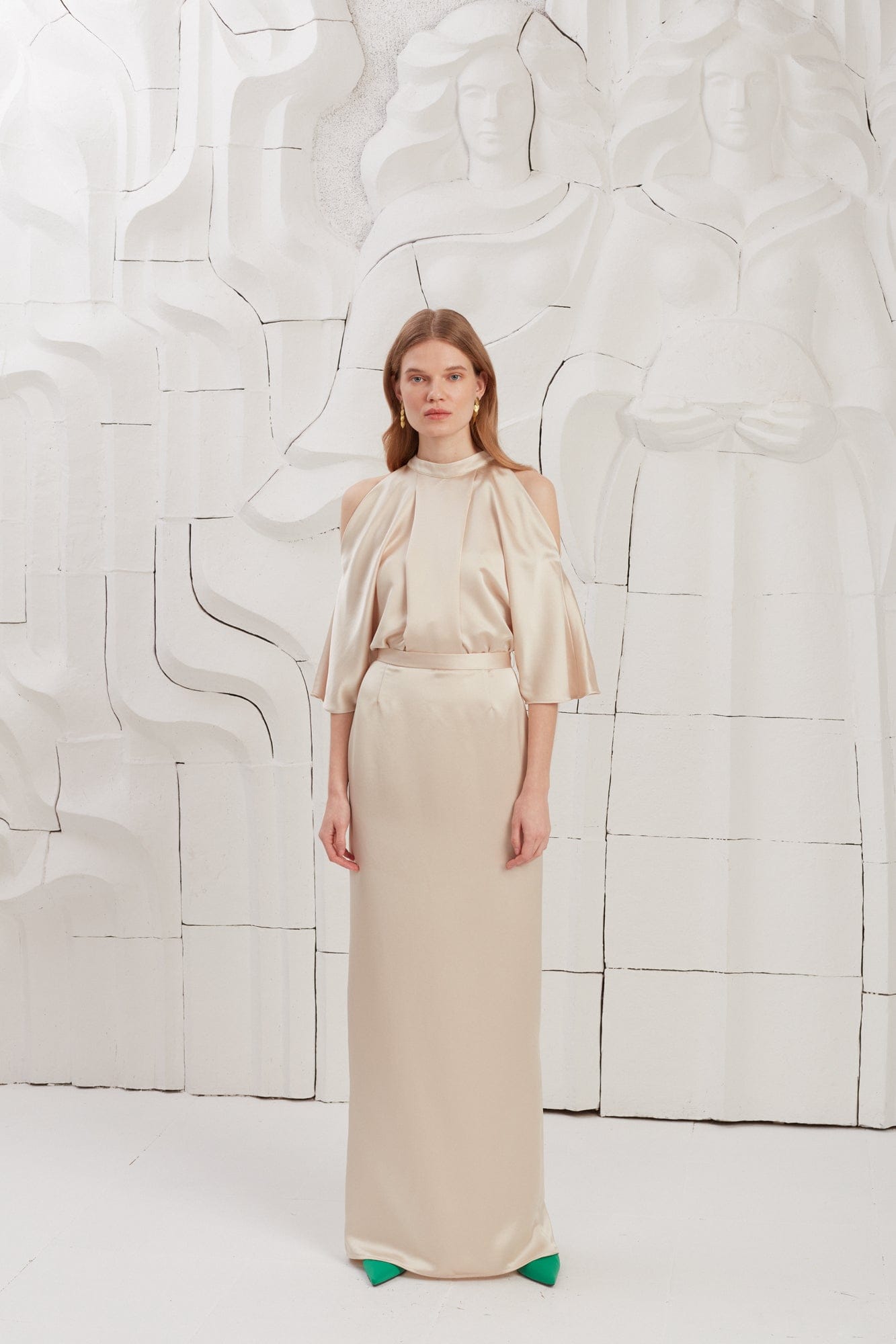 DEVA champagne cold shoulder maxi dress made by UNDRESS