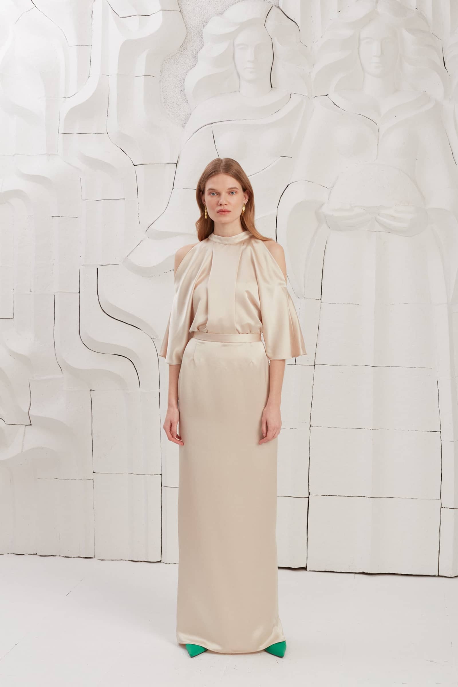 DEVA champagne cold shoulder maxi dress made by UNDRESS