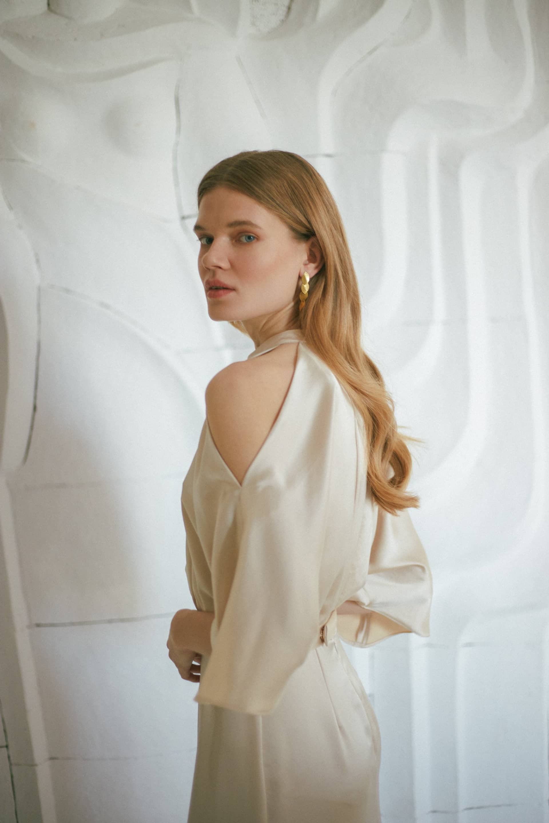 DEVA champagne cold shoulder maxi dress made by UNDRESS