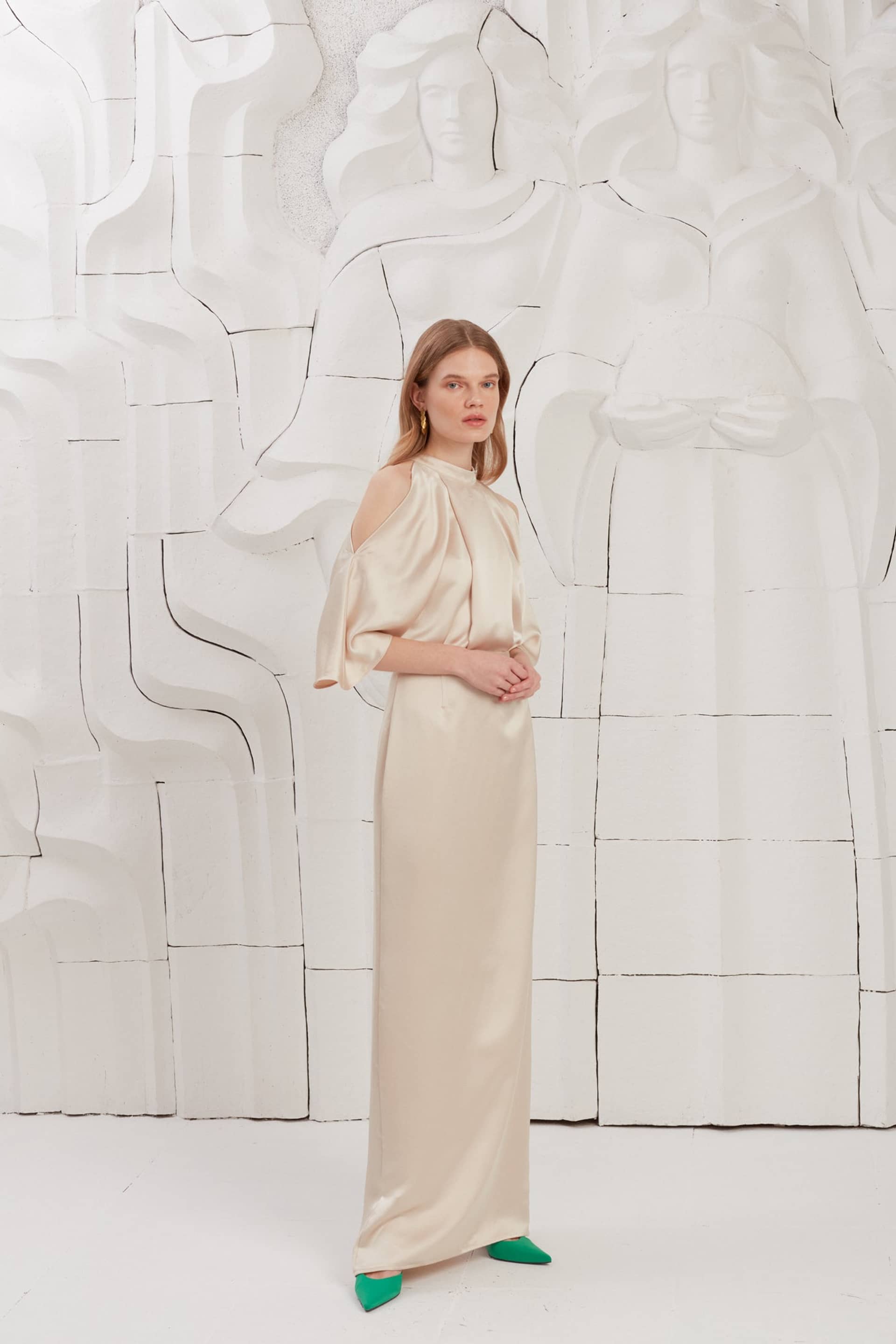 DEVA champagne cold shoulder maxi dress made by UNDRESS