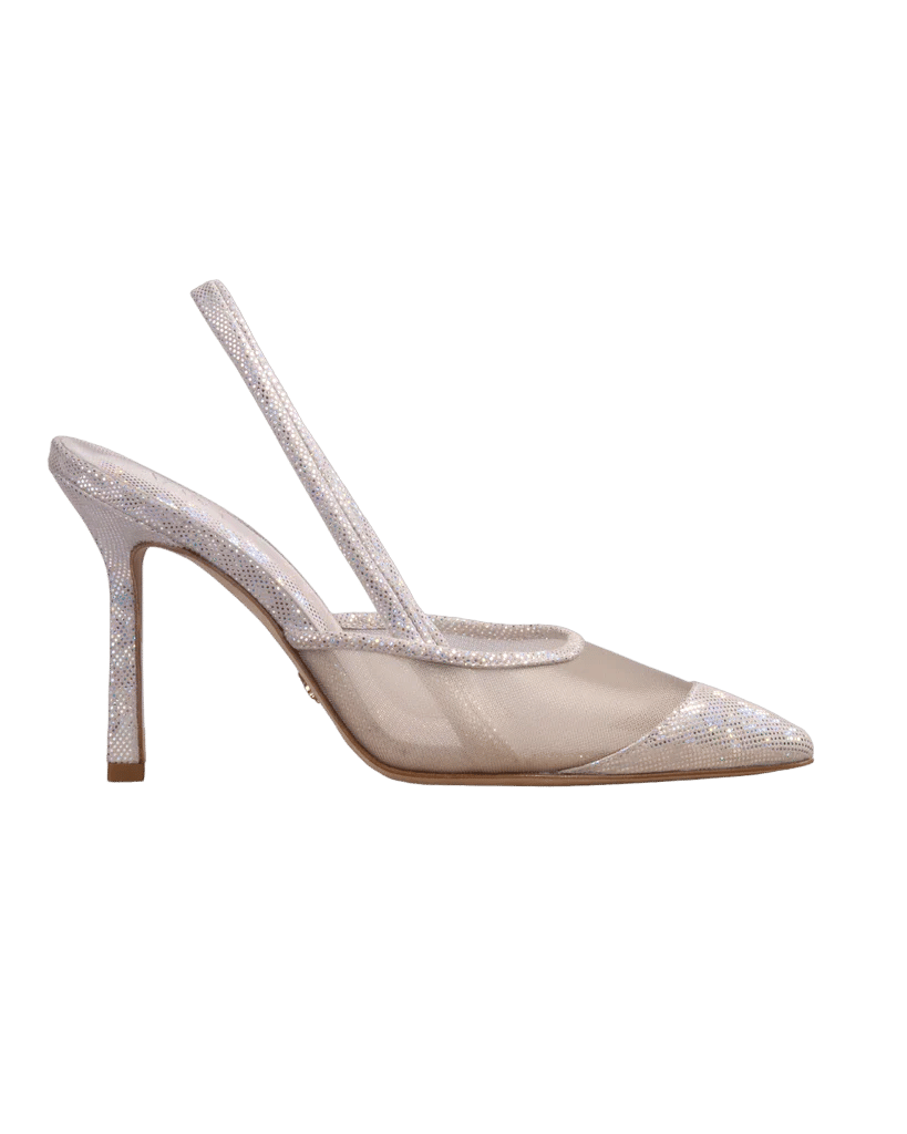 Mesh Sling 95 Disco Suede in Silver made by ATANA