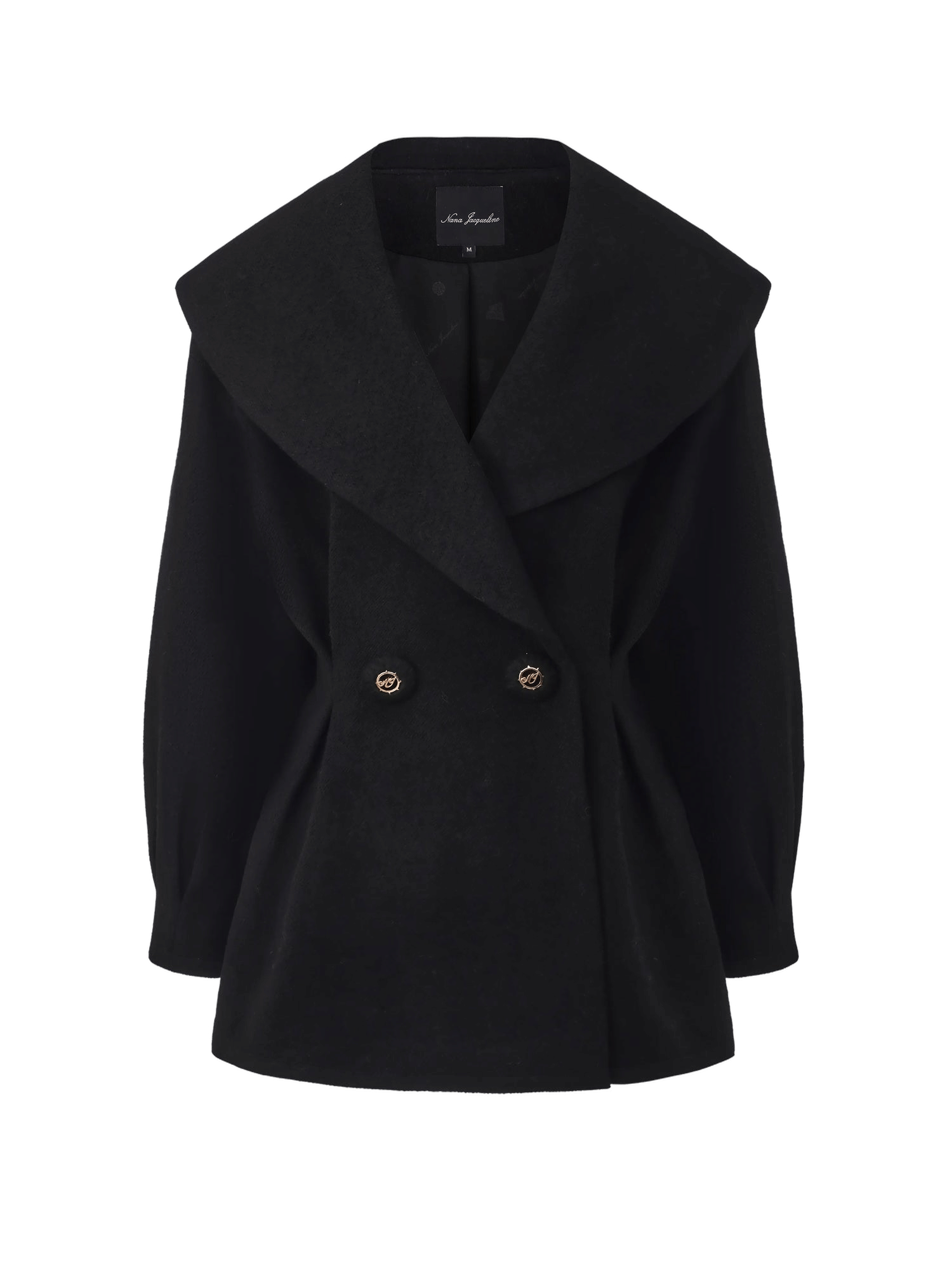 Claudine Bow-Back Wool Black Coat made by Nana Jacqueline