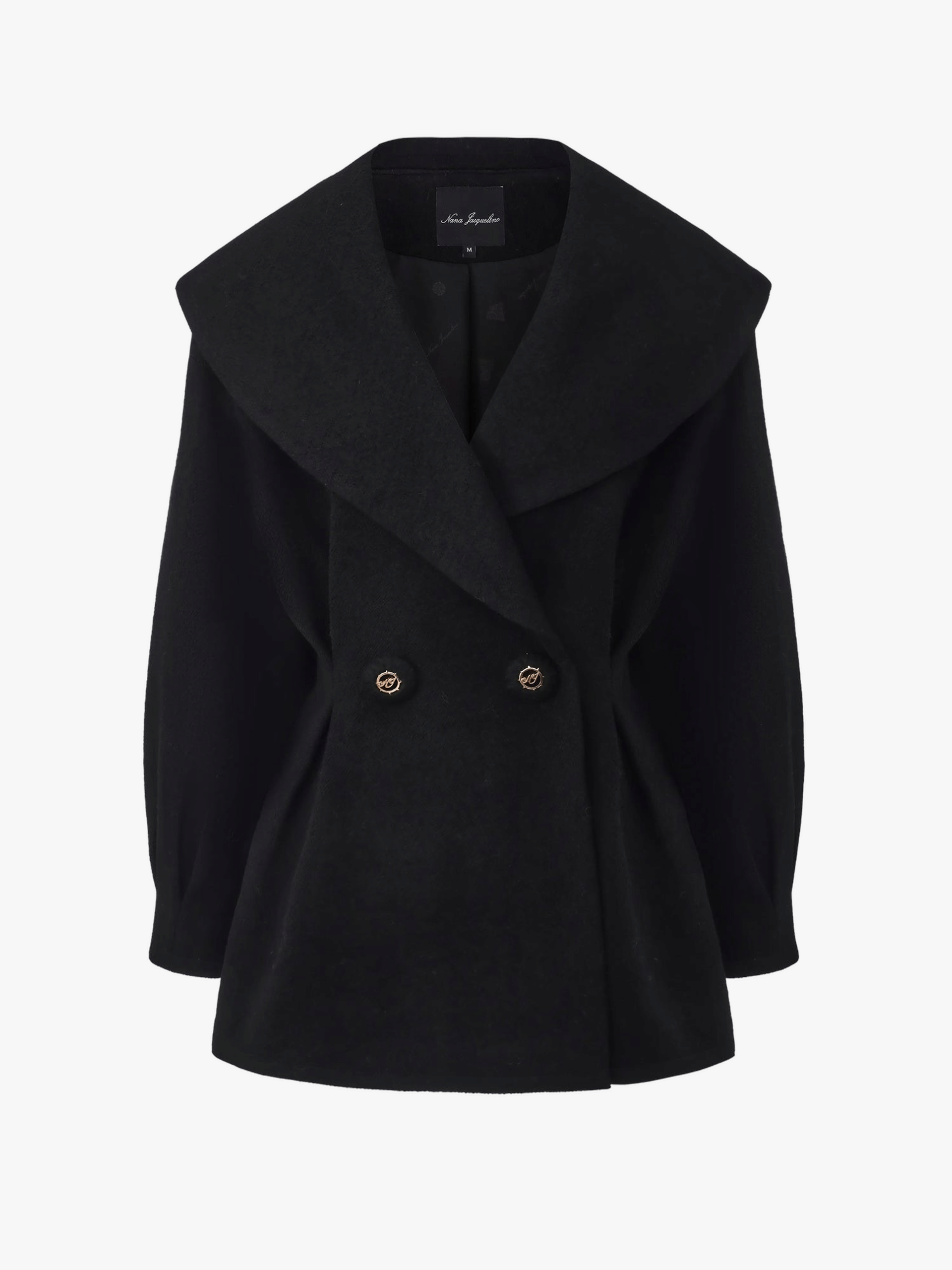 Claudine Bow-Back Wool Black Coat made by Nana Jacqueline