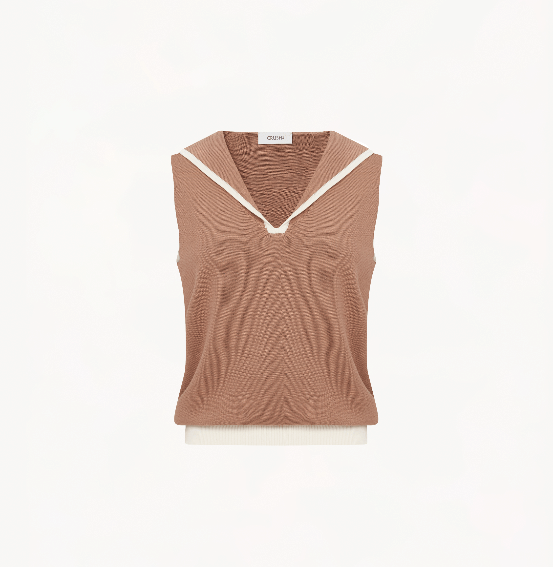 COLORBLOCKED LAPEL KNITTED VEST in Brown made by CRUSH Collection