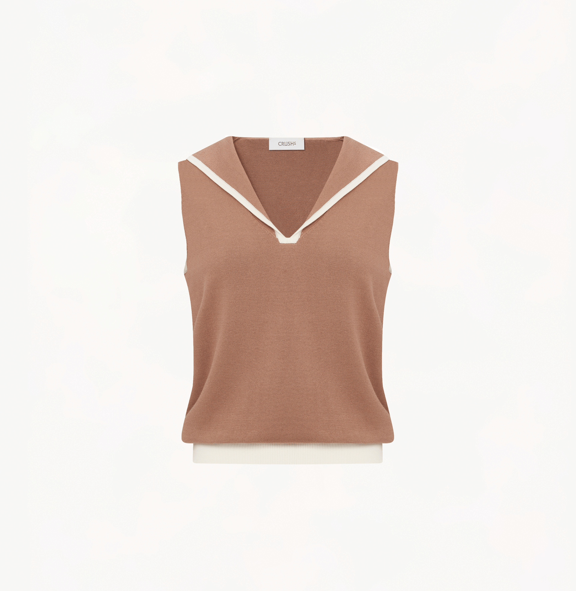 COLORBLOCKED LAPEL KNITTED VEST in Brown made by CRUSH Collection