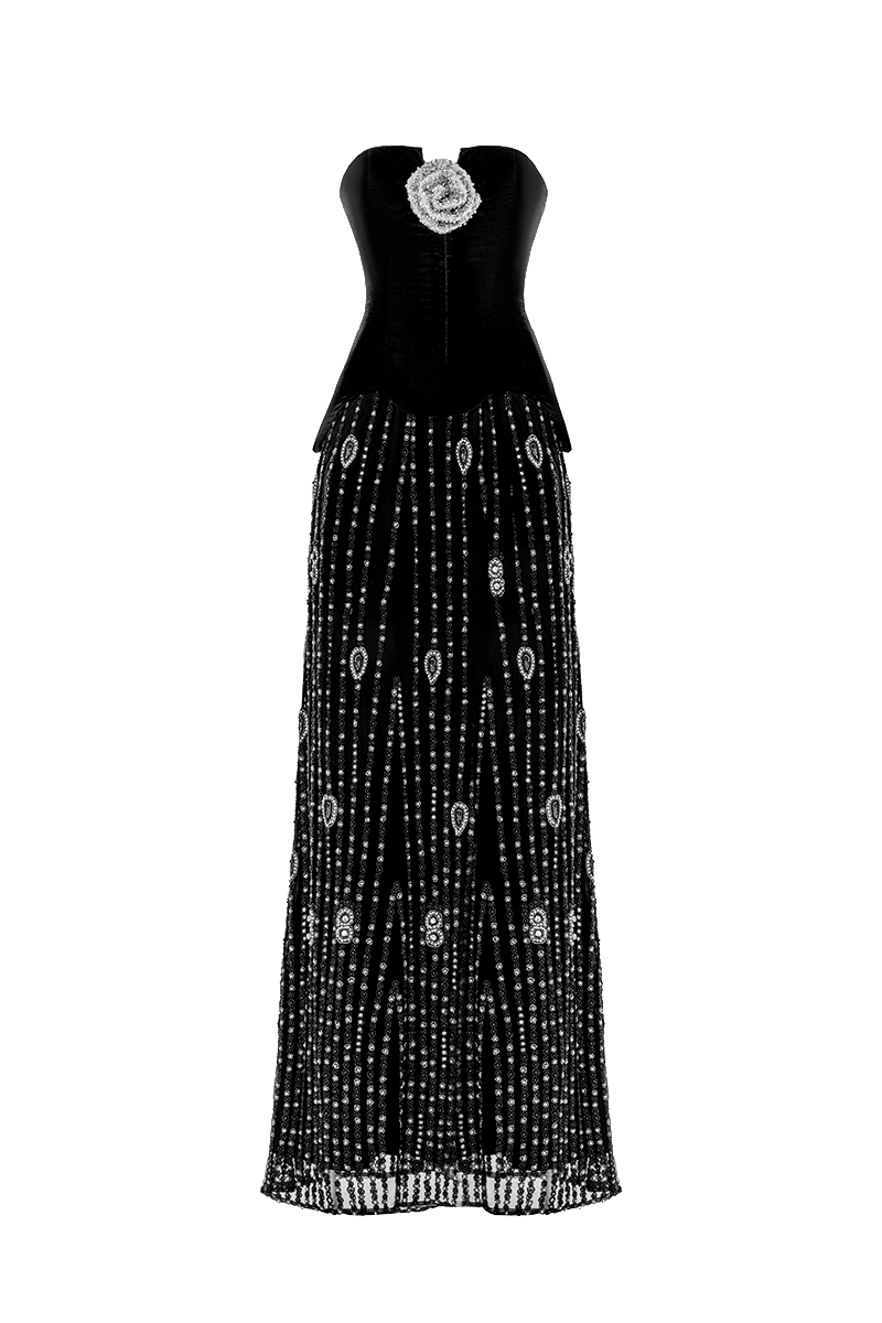 Embroidered Noir Velvet Gown made by Monika Dimova