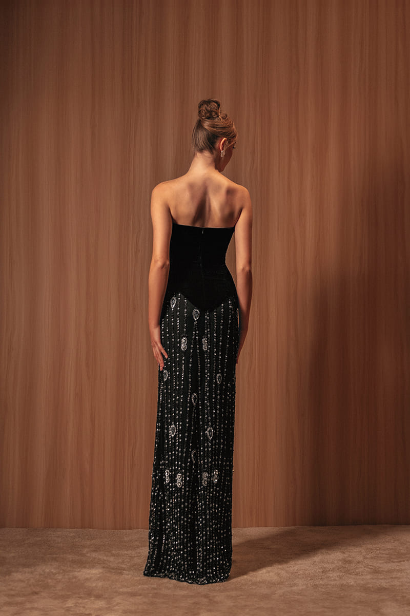 Embroidered Noir Velvet Gown made by Monika Dimova