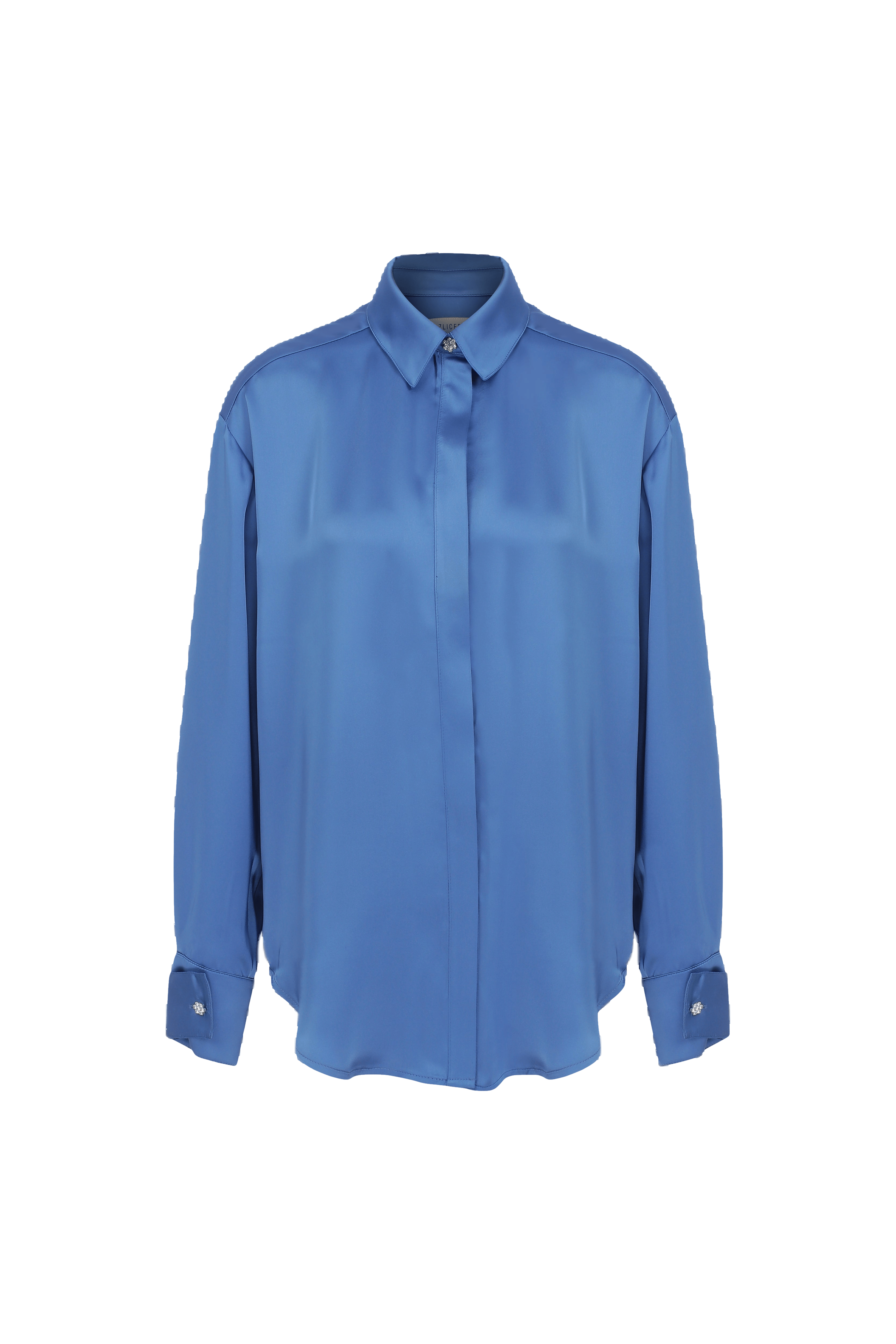 Ravenna Satin Shirt in French Blue in Blue made by Nazli Ceren