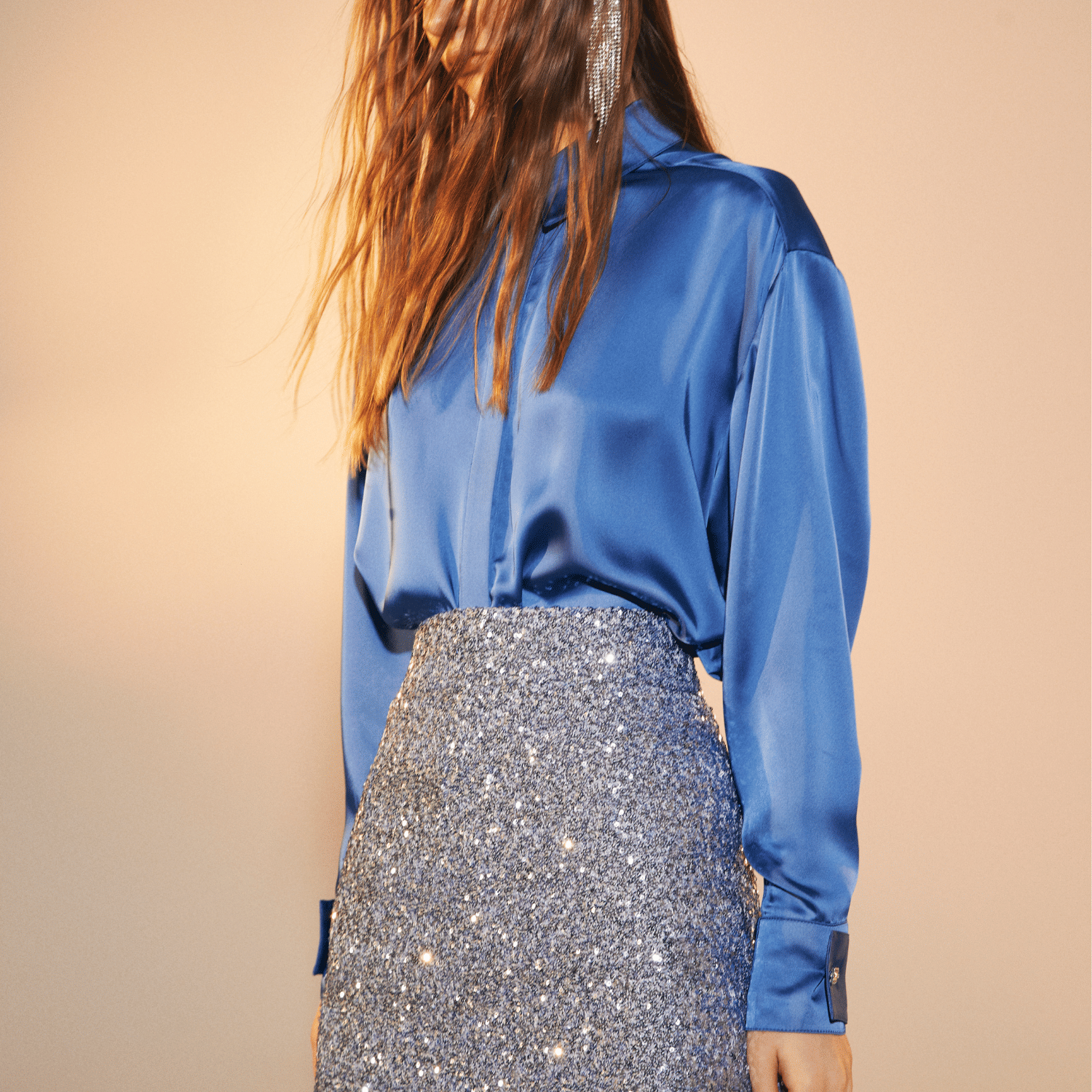 Ravenna Satin Shirt in French Blue in Blue made by Nazli Ceren