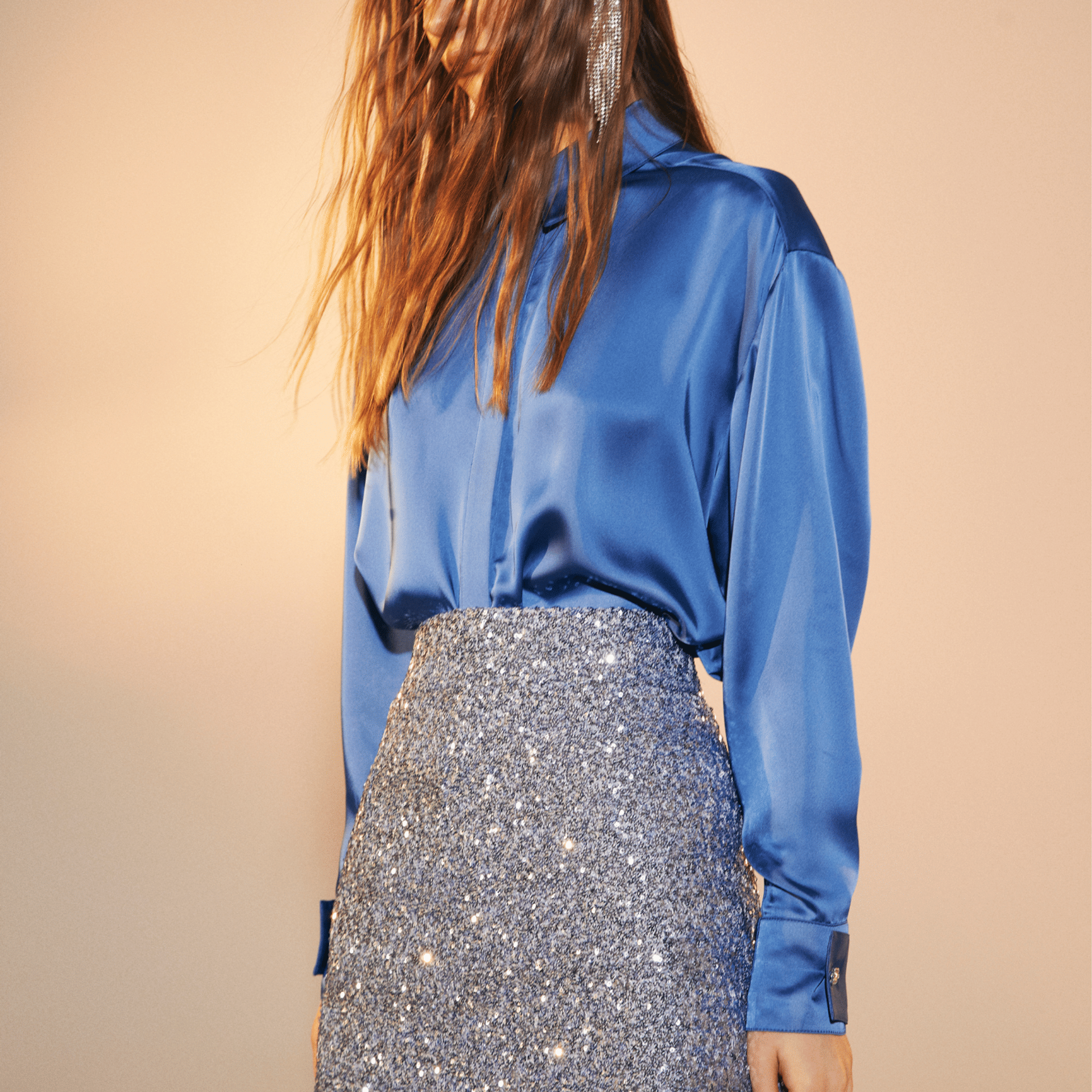 Ravenna Satin Shirt in French Blue in Blue made by Nazli Ceren