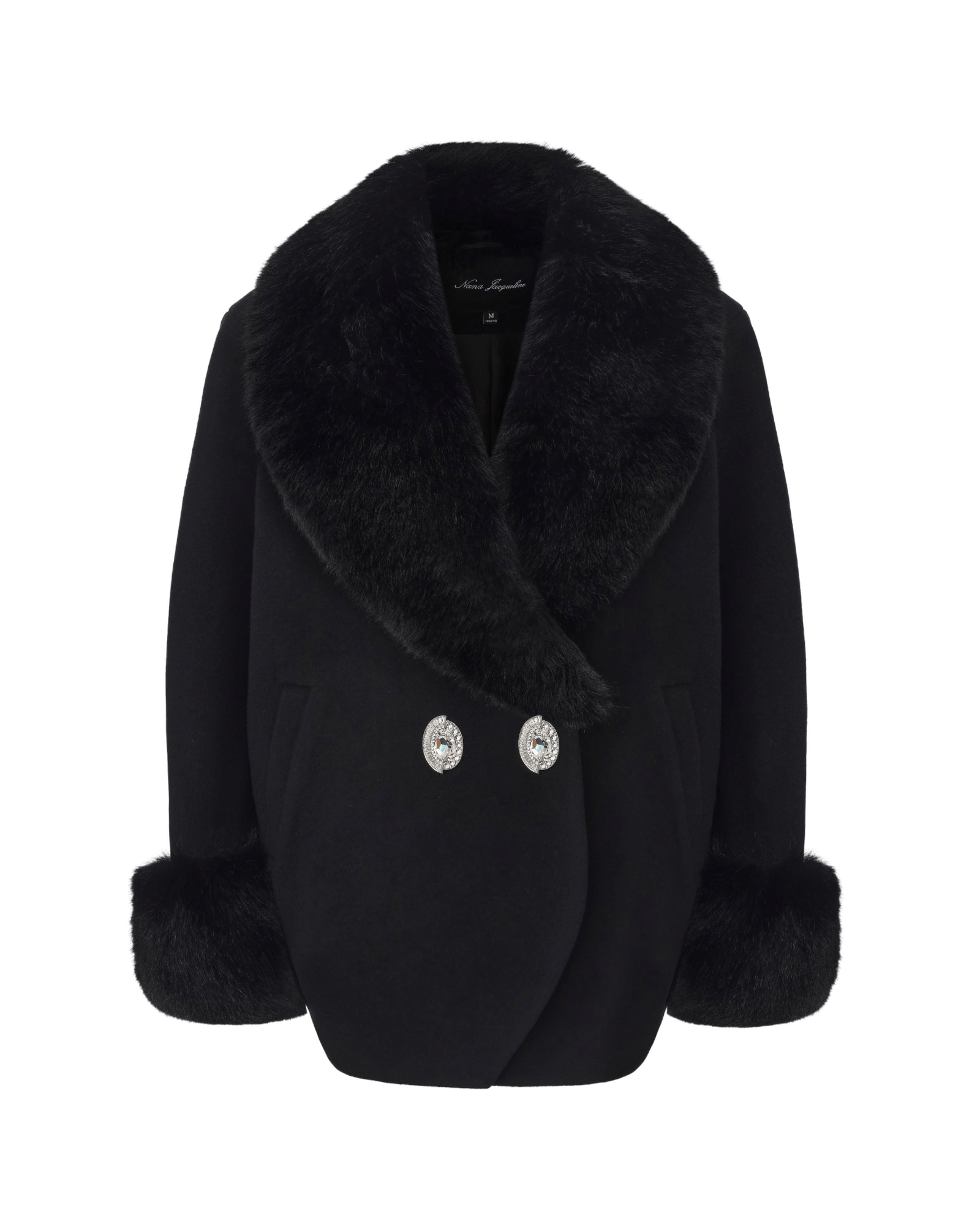 Althea Faux Fur Collar Cocoon Coat (Black) made by Nana Jacqueline