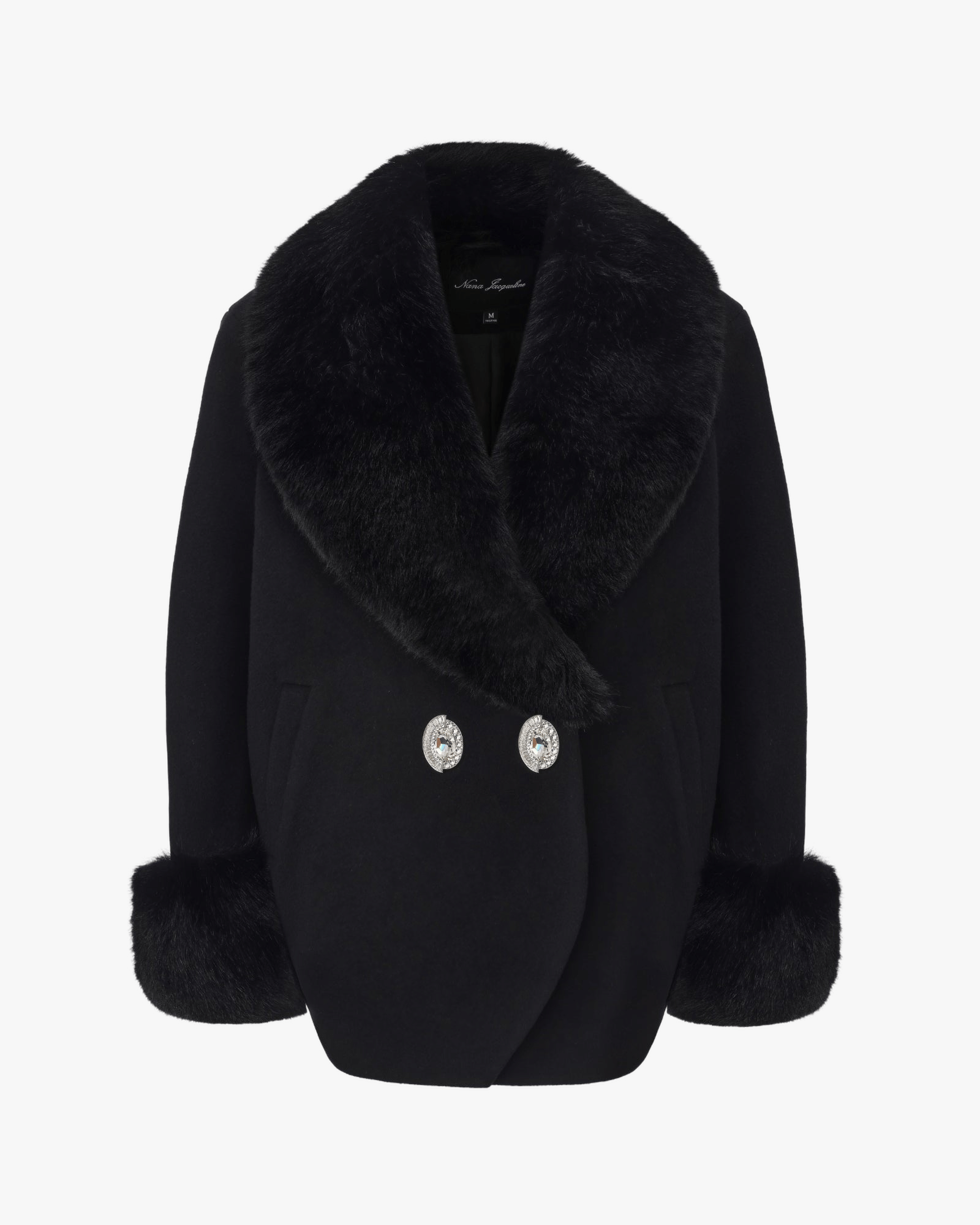 Althea Faux Fur Collar Cocoon Coat (Black) made by Nana Jacqueline