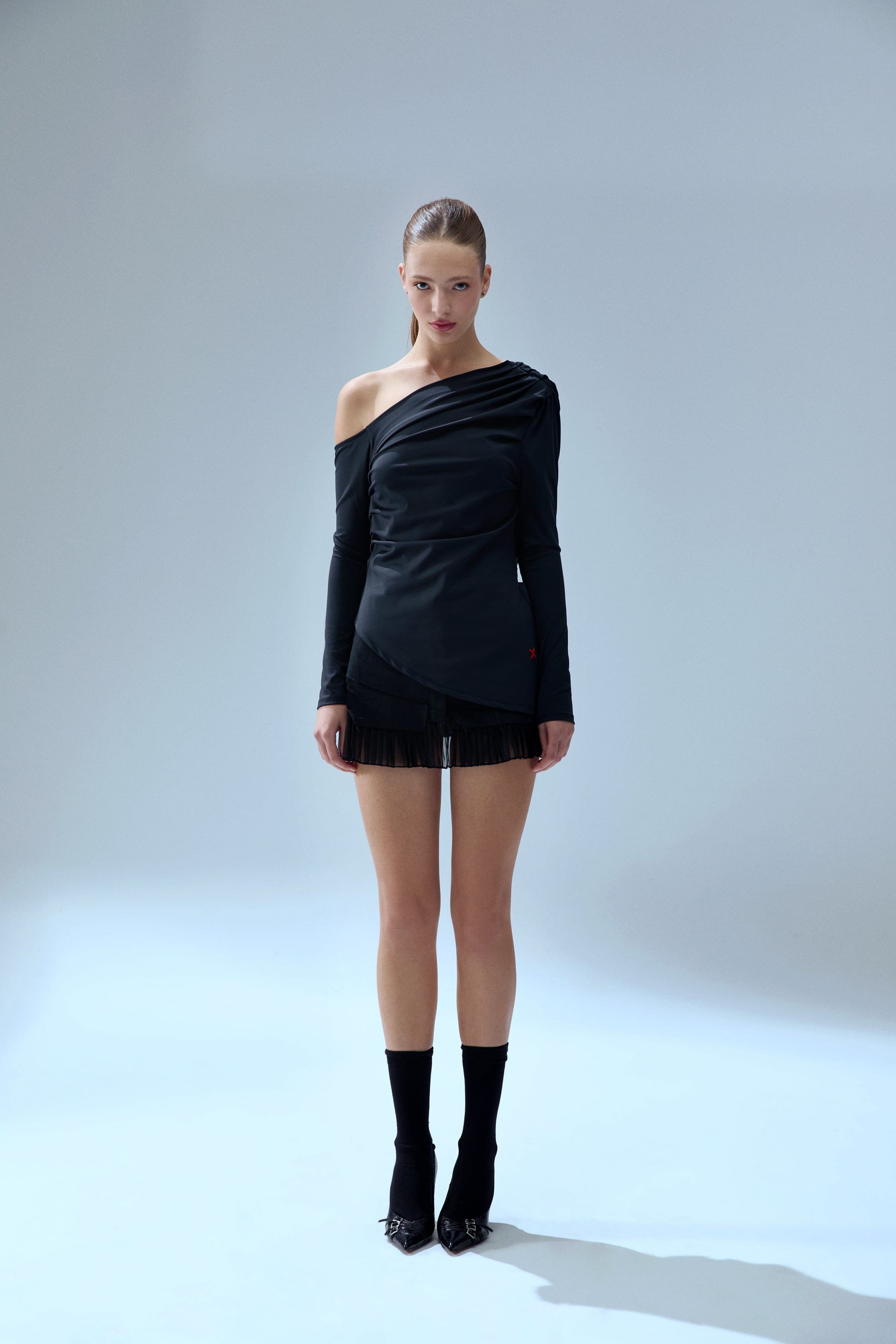 YOUR *ITCH DRAPED LONG SLEEVE TOP - JET BLACK made by PCFG
