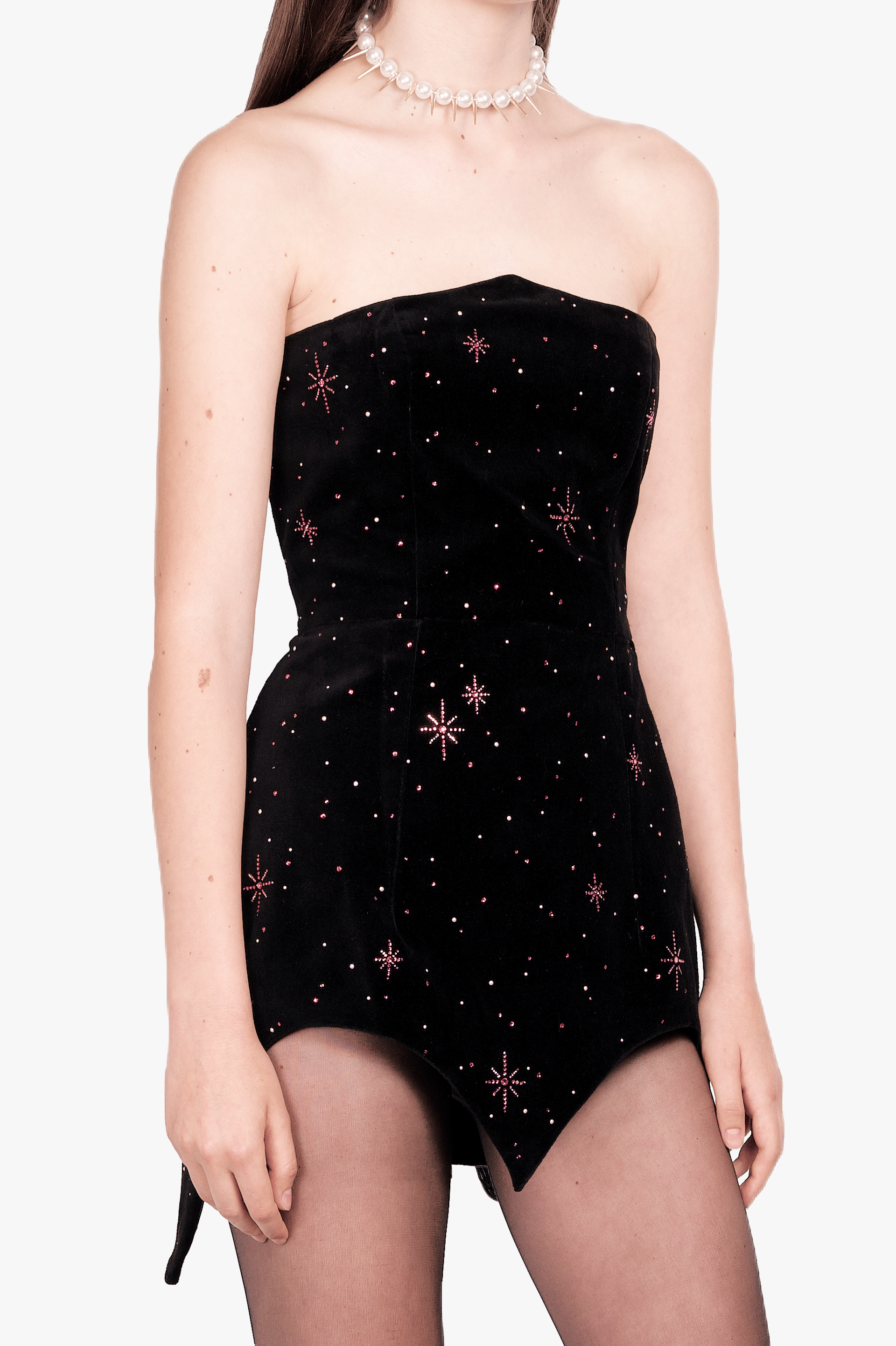 ©Swarovski starry night crystals velvet mini dress made by Compte Spain