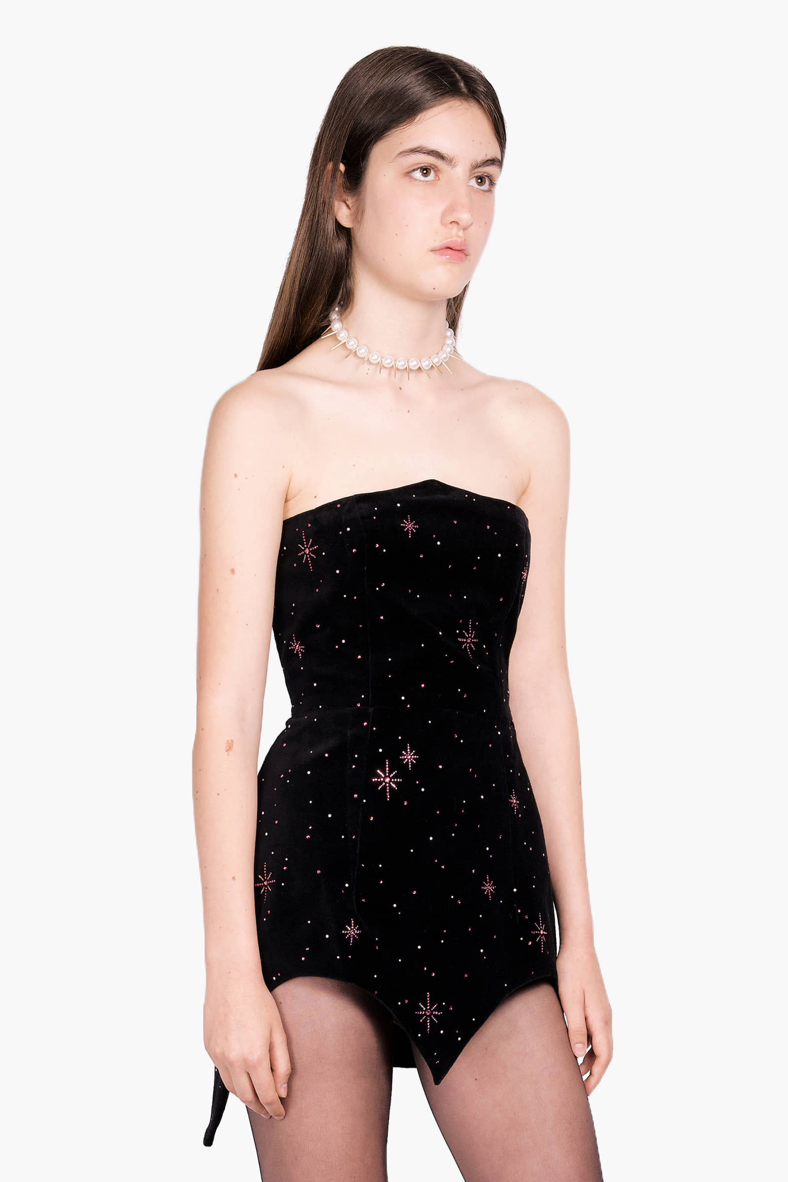 ©Swarovski starry night crystals velvet mini dress made by Compte Spain
