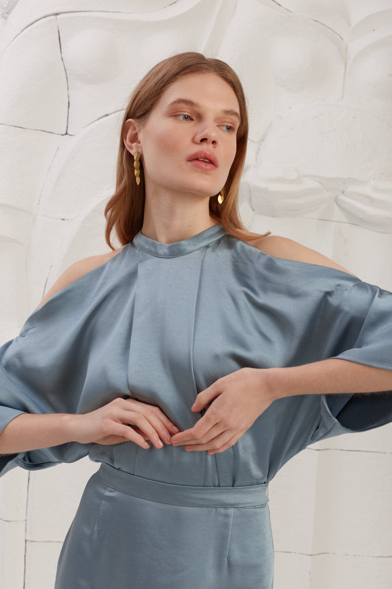 DEVA blue cold shoulder maxi dress made by UNDRESS