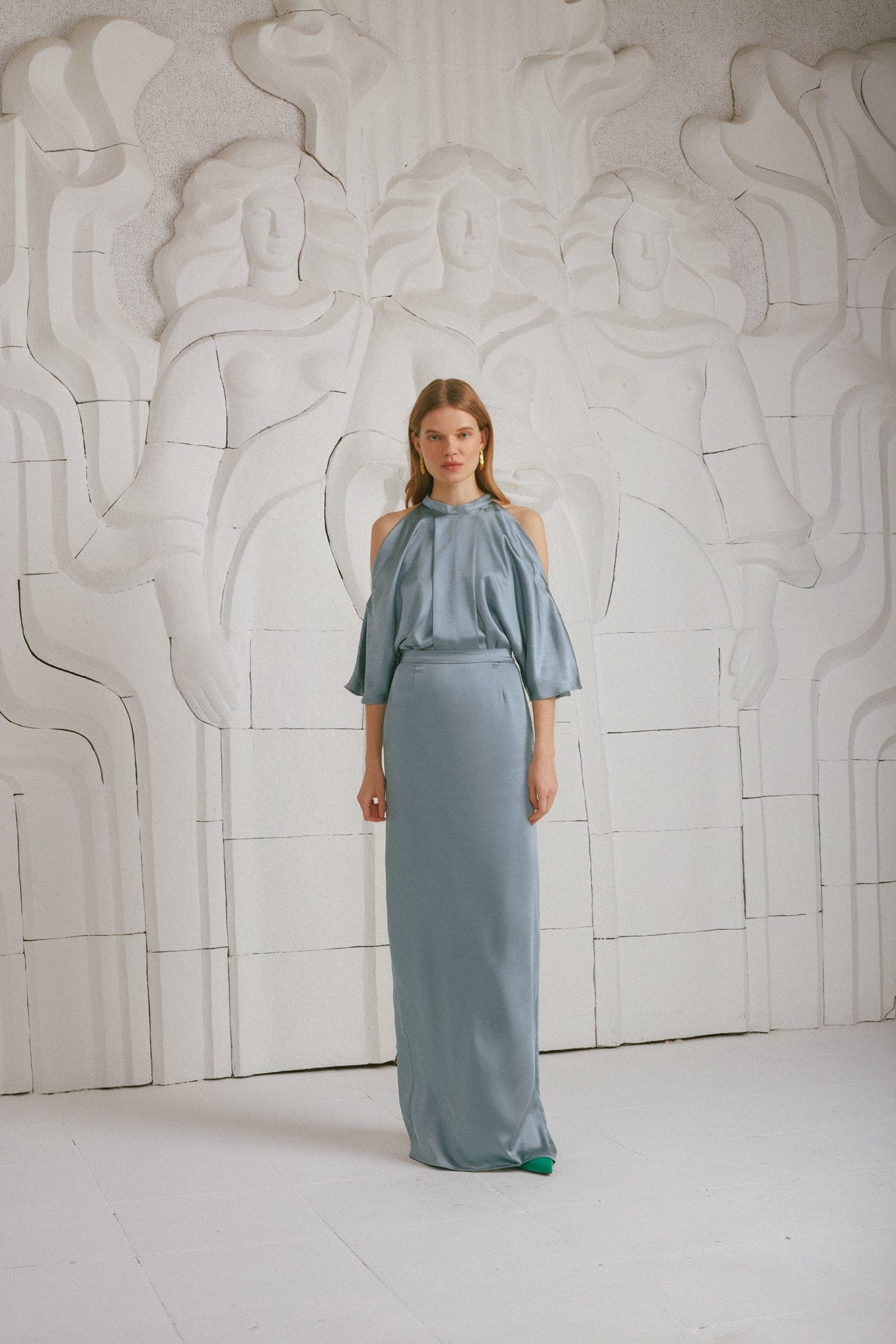 DEVA blue cold shoulder maxi dress made by UNDRESS