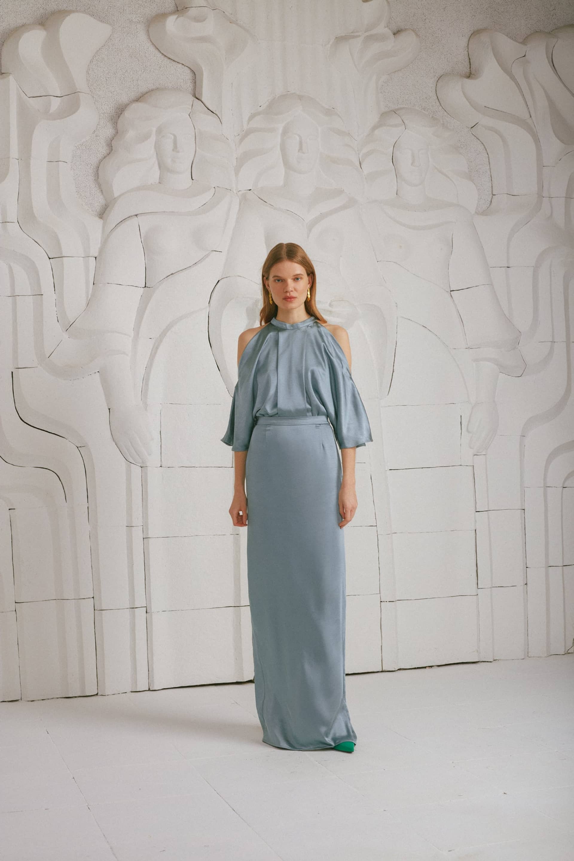 DEVA blue cold shoulder maxi dress made by UNDRESS