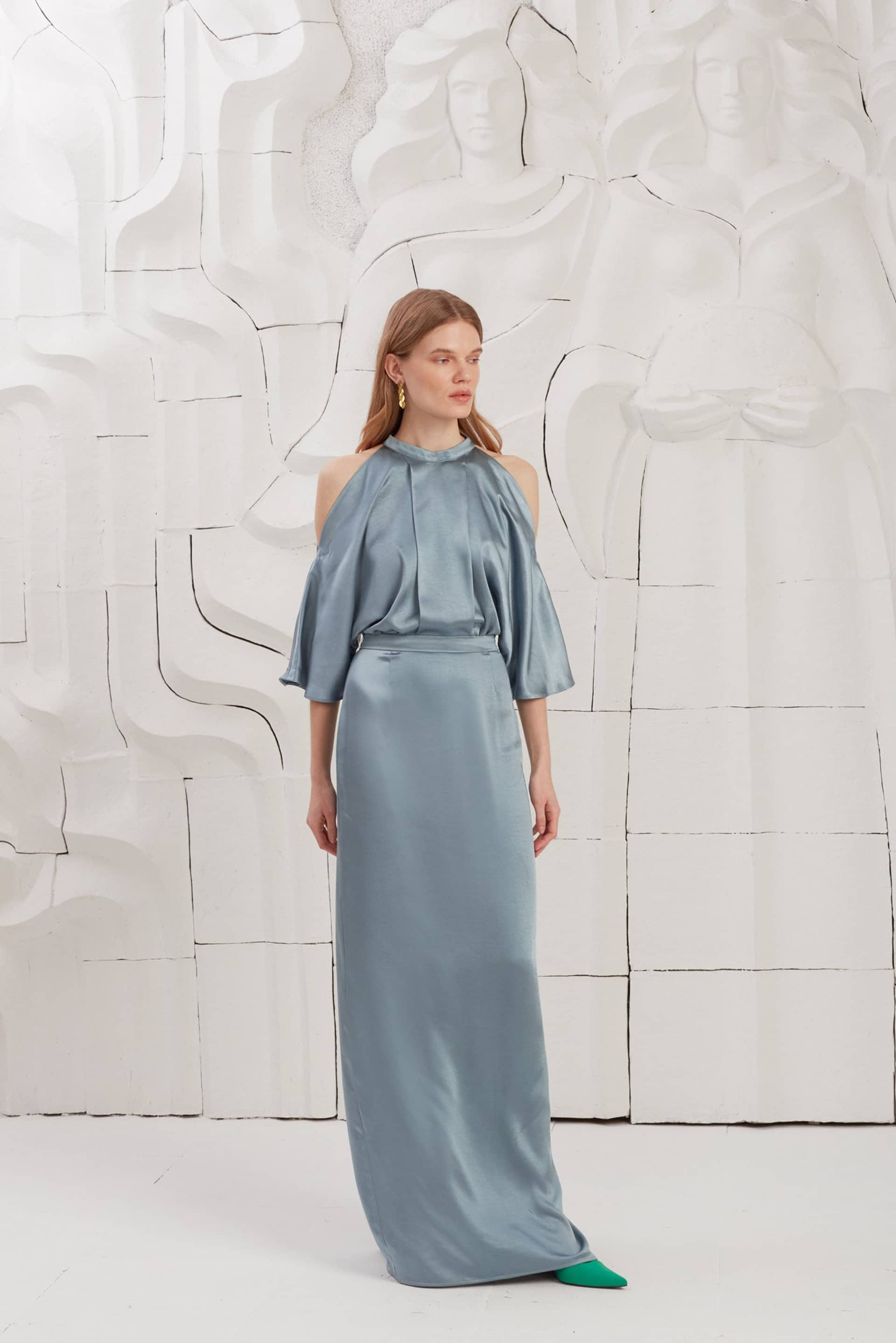 DEVA blue cold shoulder maxi dress made by UNDRESS