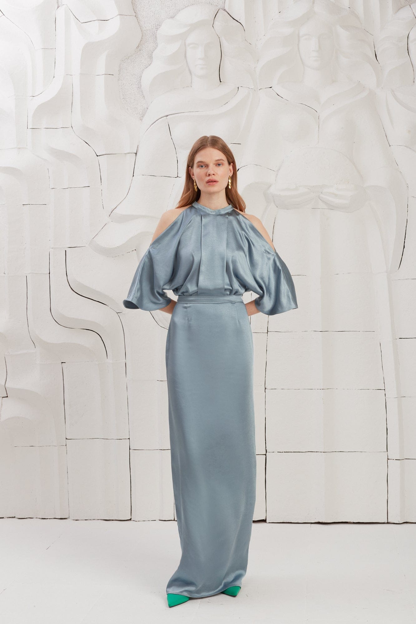 DEVA blue cold shoulder maxi dress made by UNDRESS