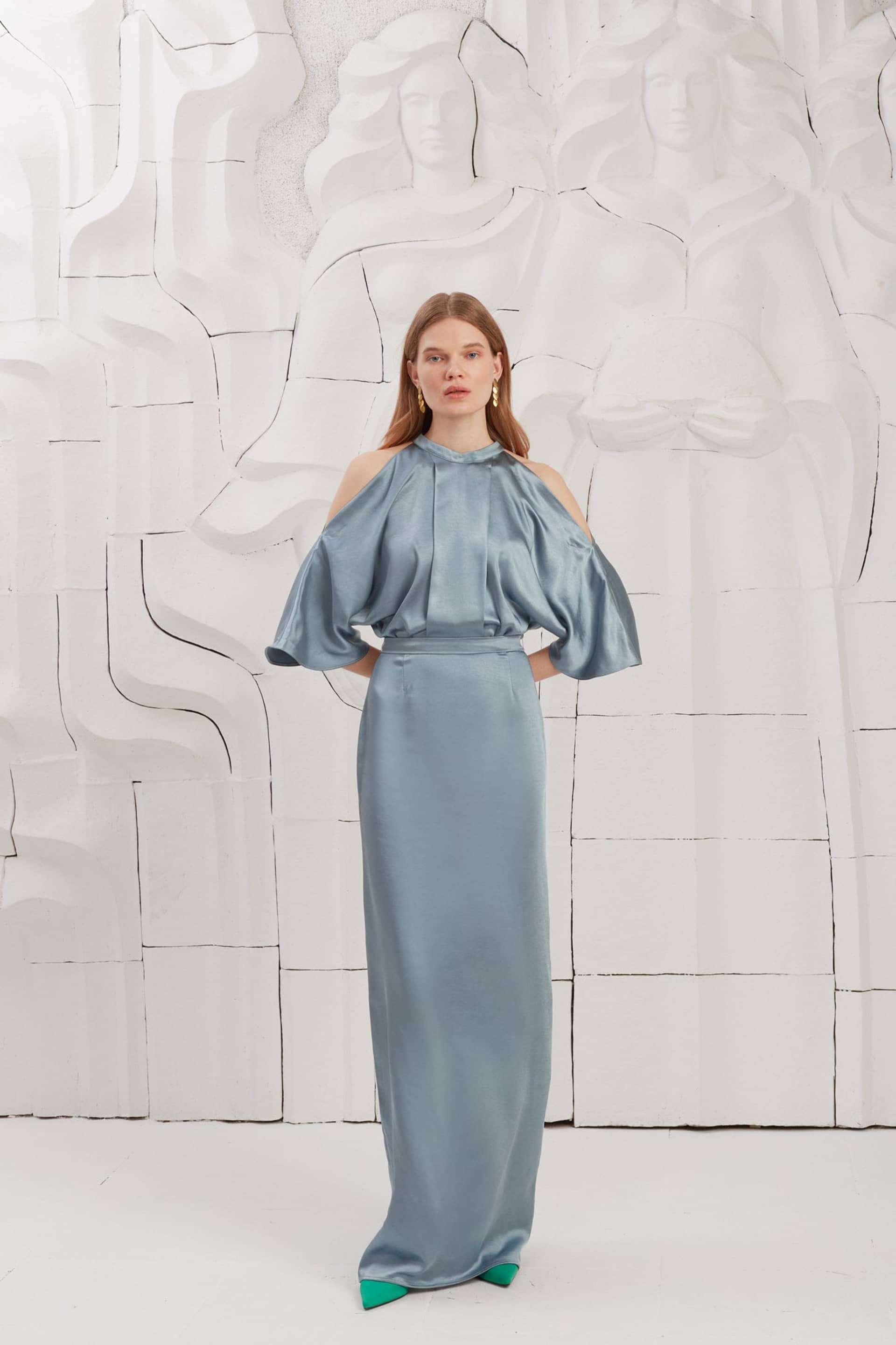 DEVA blue cold shoulder maxi dress made by UNDRESS