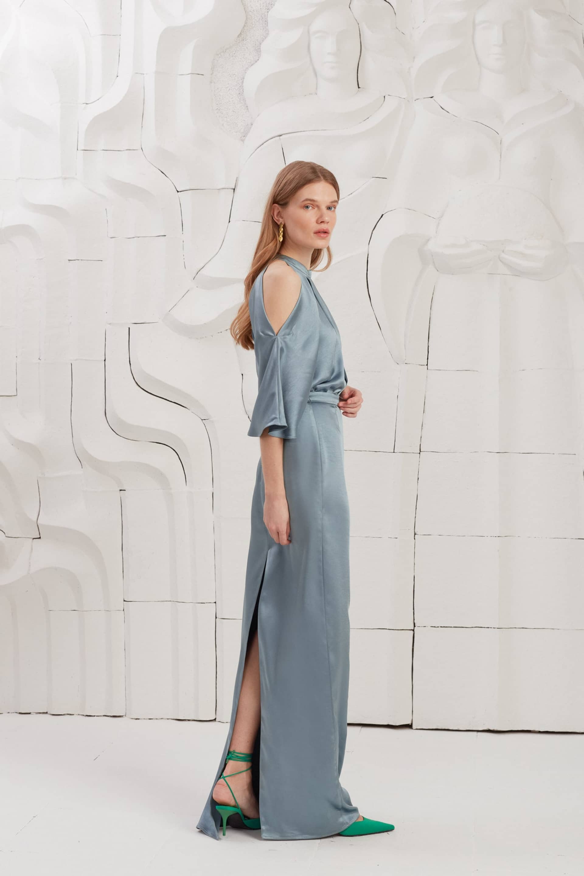 DEVA blue cold shoulder maxi dress made by UNDRESS