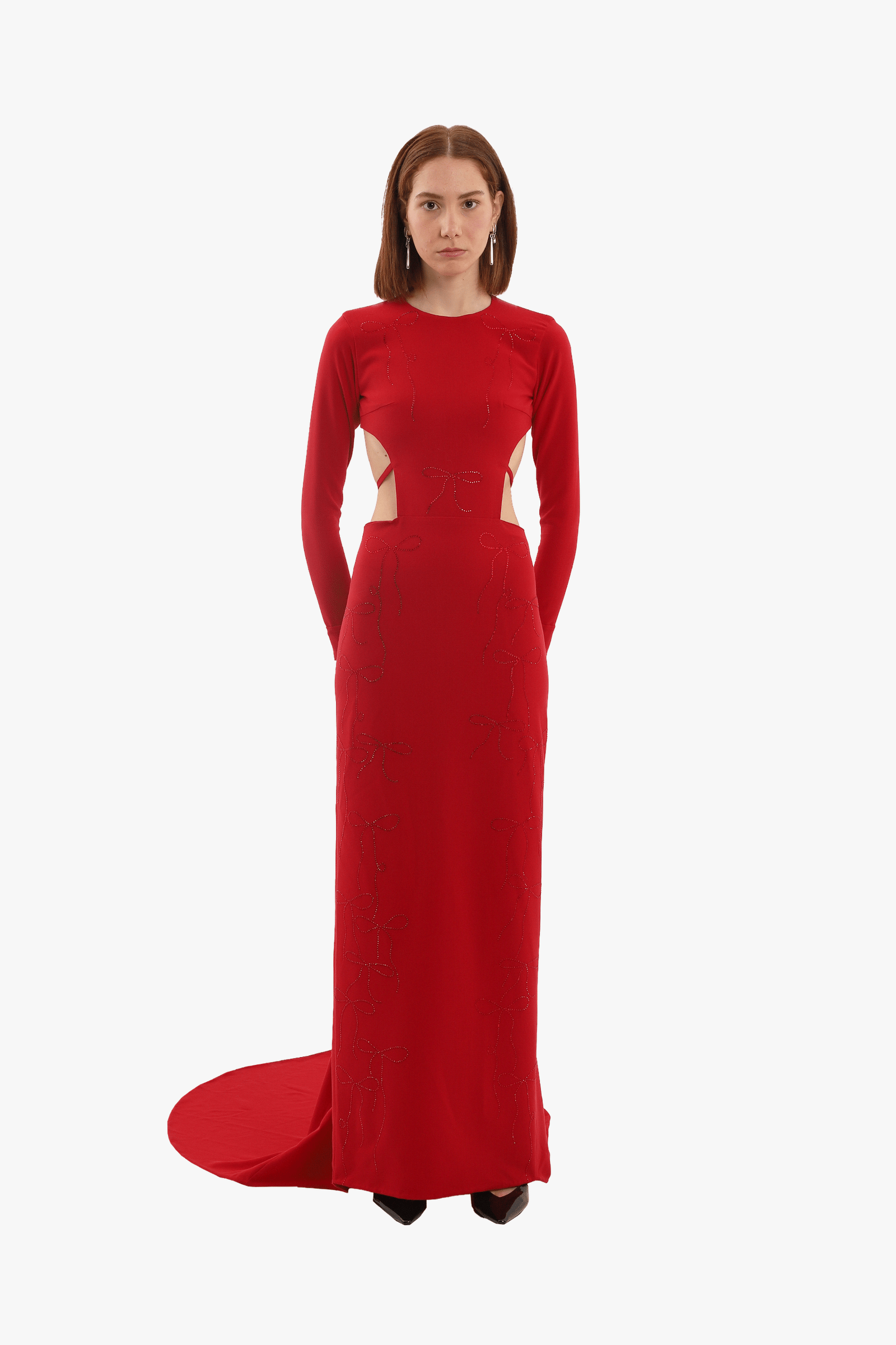 Red crystal bows long dress made by Compte Spain
