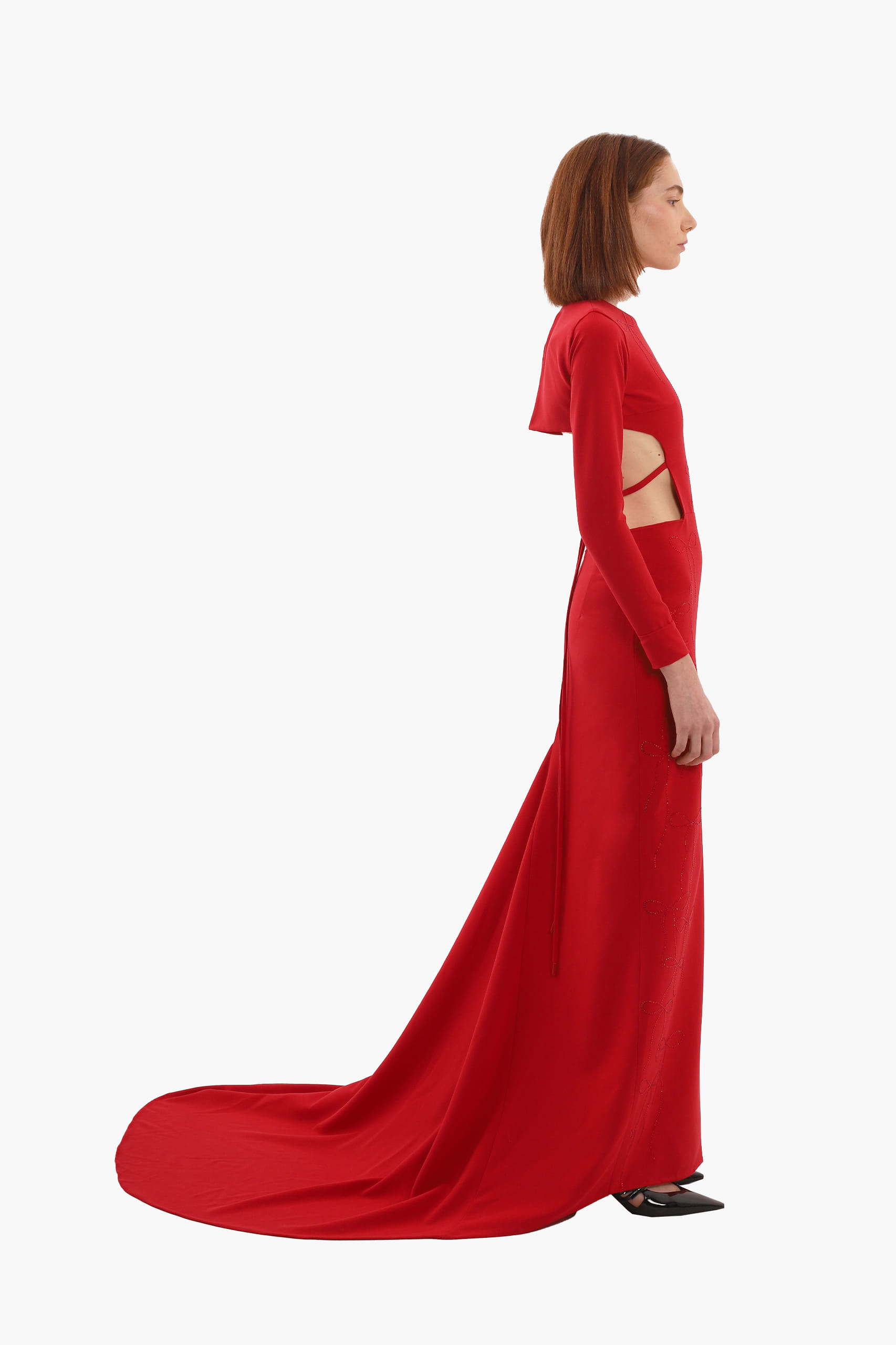 Red crystal bows long dress made by Compte Spain