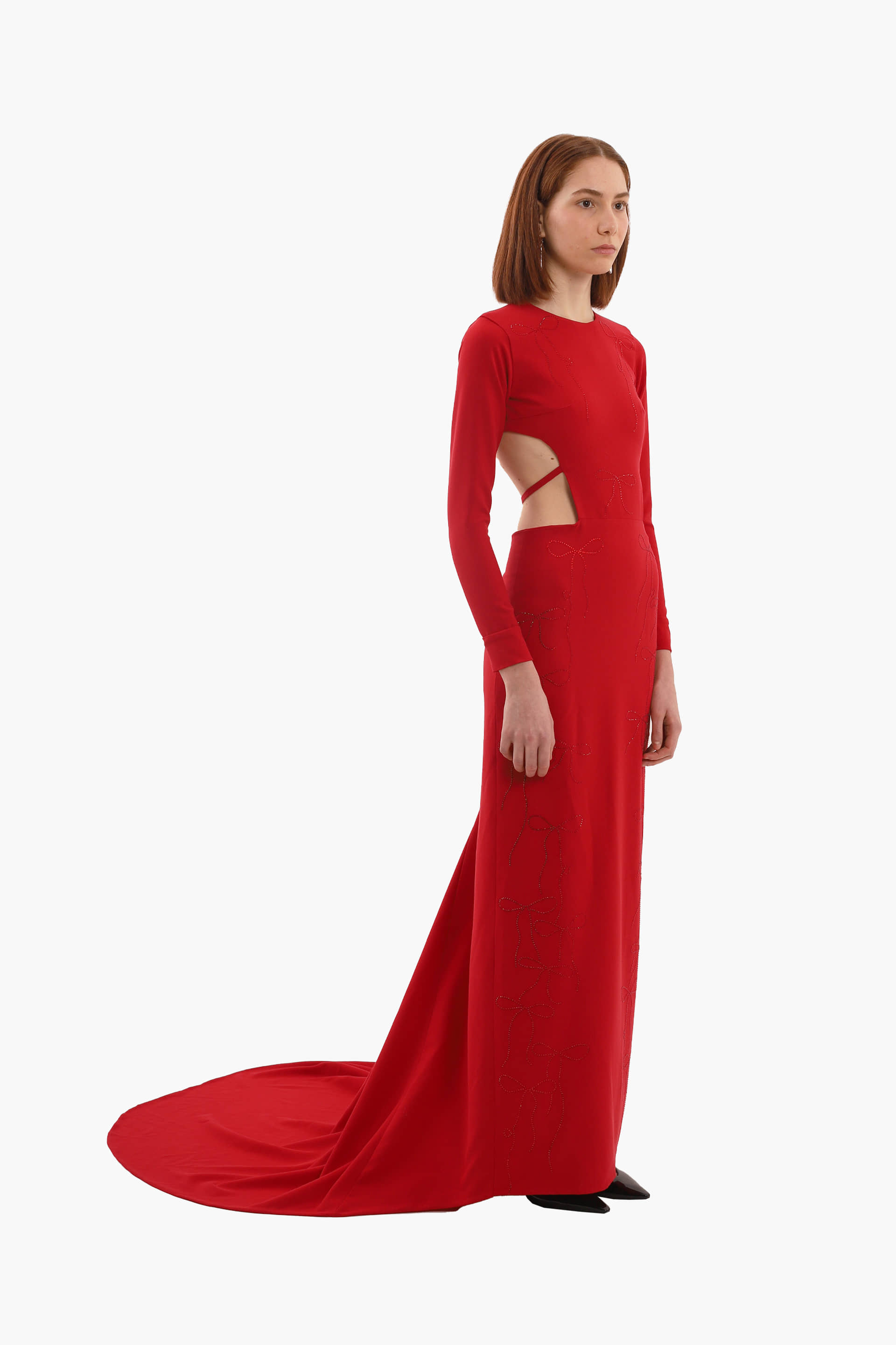 Red crystal bows long dress made by Compte Spain