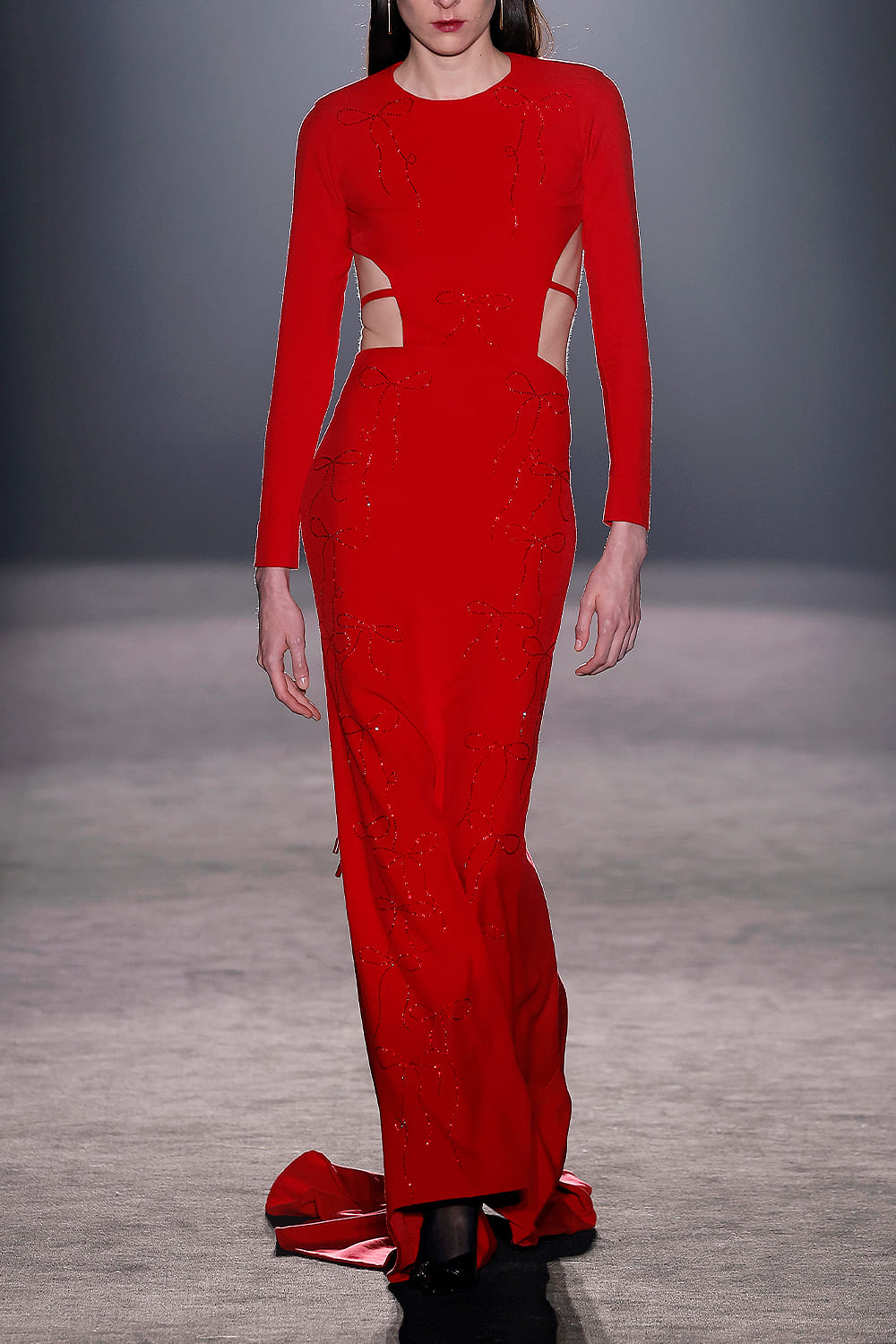 Red crystal bows long dress made by Compte Spain