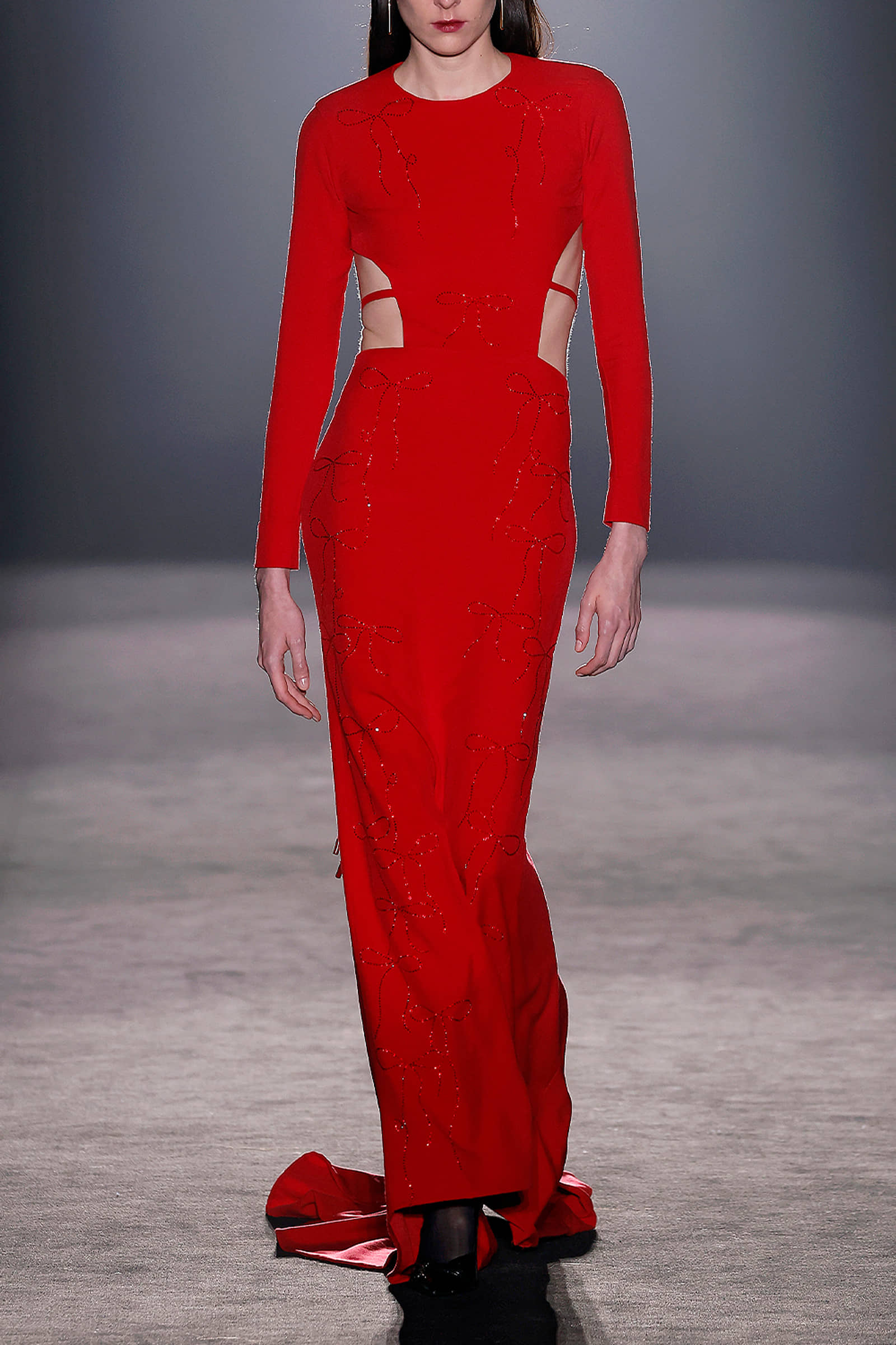 Red crystal bows long dress made by Compte Spain