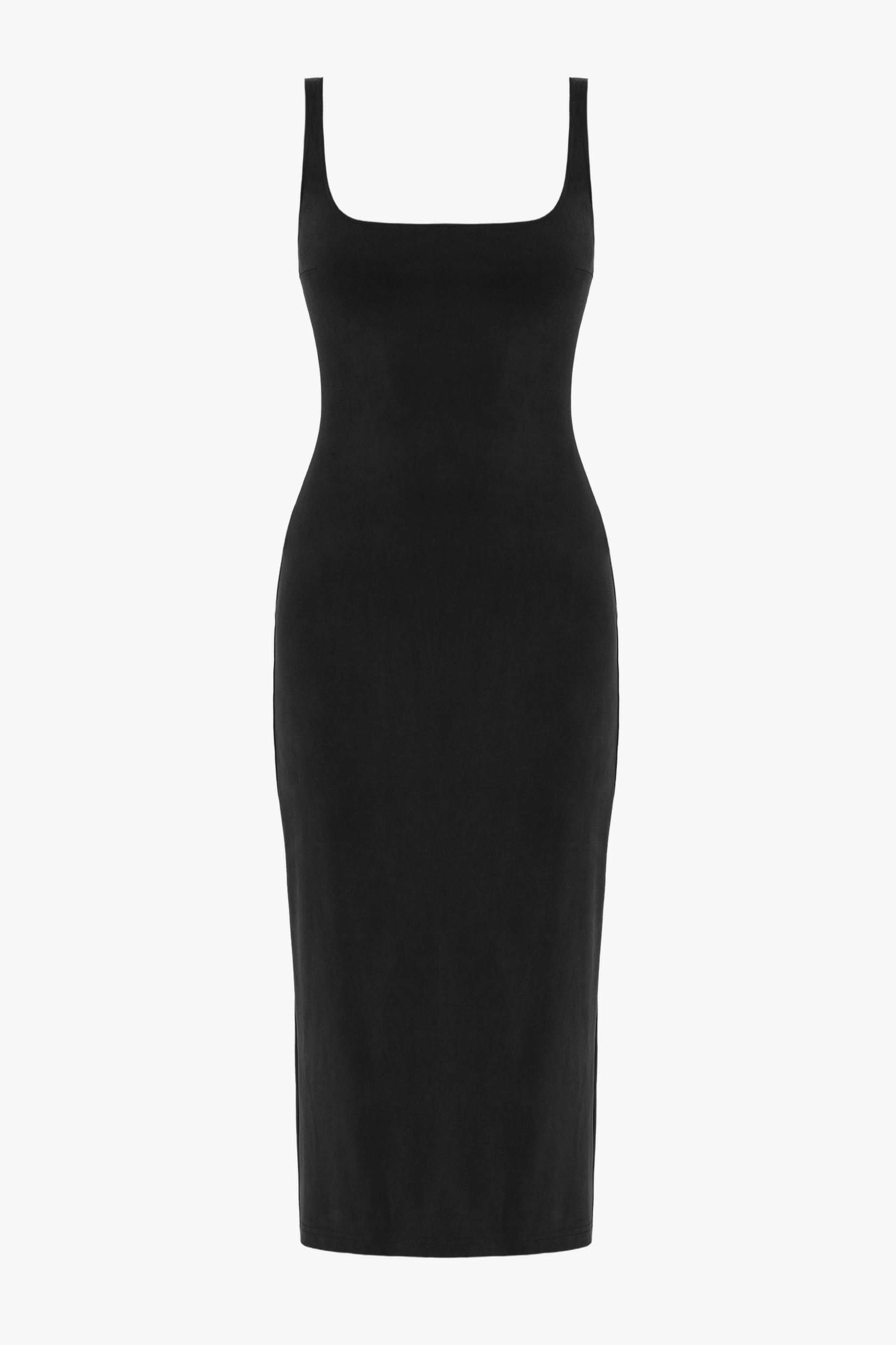 OLIVIA Black Midi Bodycon Dress With Square Neckline made by UNDRESS