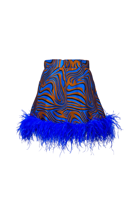 Blue Marilyn Skirt With Feathers Details made by ANDREEVA