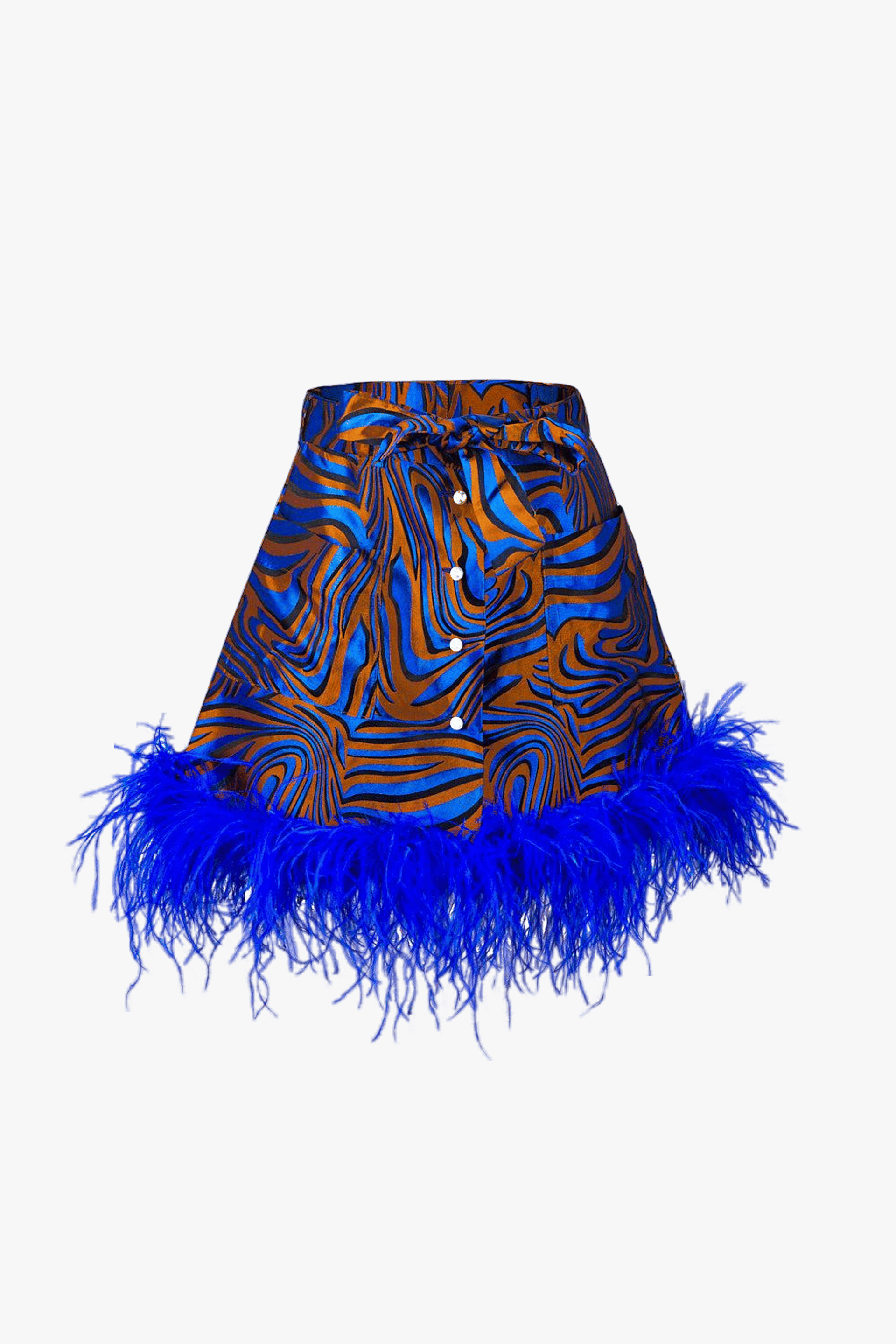 Blue Marilyn Skirt With Feathers Details made by ANDREEVA