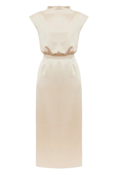 TESSA elegant beige satin kimono sleeves midi dress made by UNDRESS