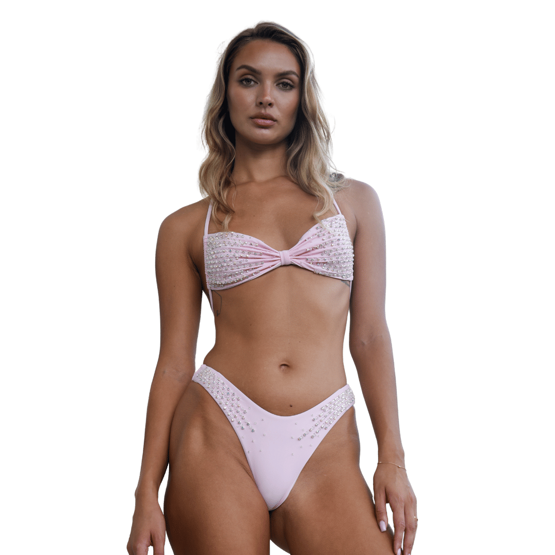 Ophelia Hand Embroidered Summer Bikini Top Pink in Pink made by Oceanus Swimwear