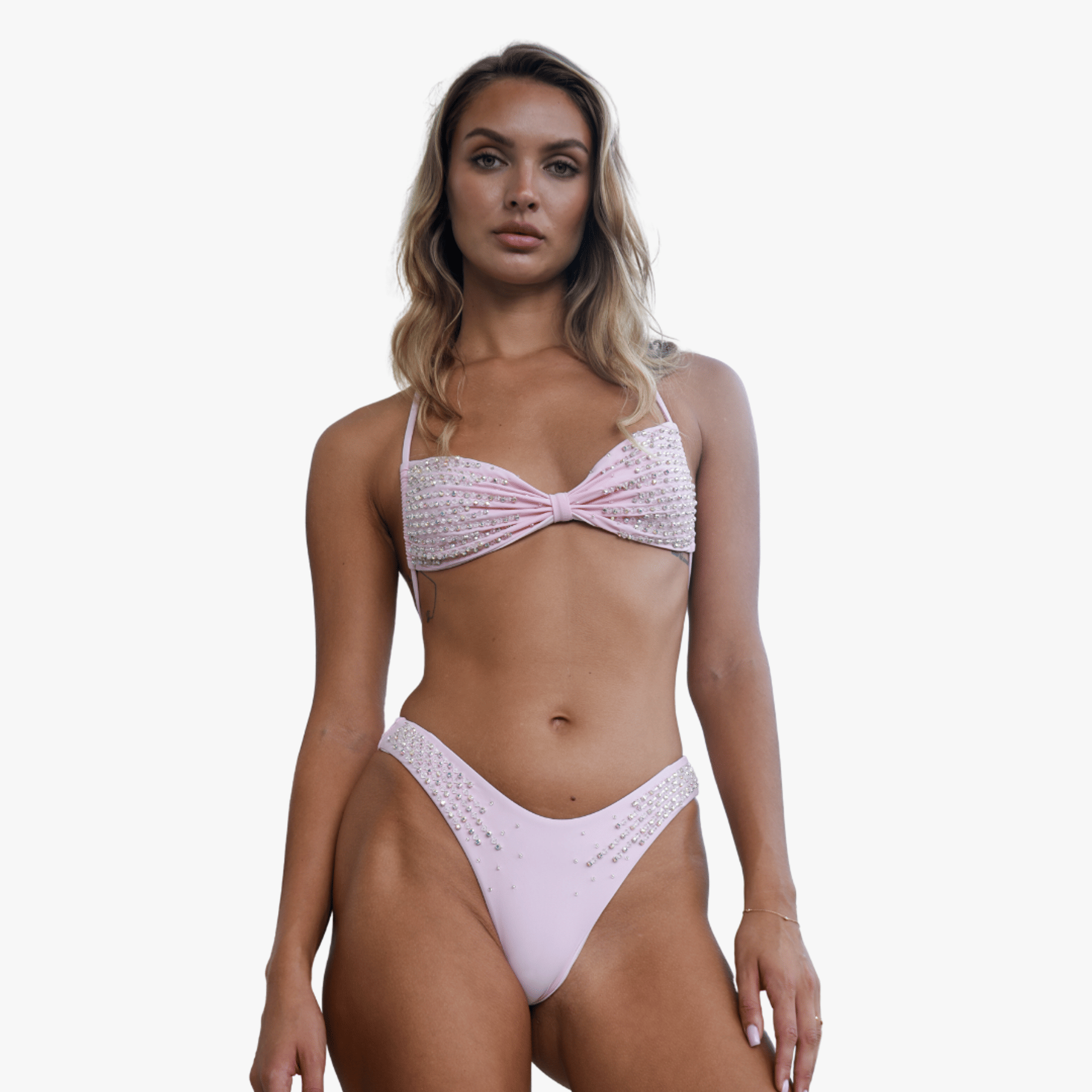 Ophelia Hand Embroidered Summer Bikini Top Pink in Pink made by Oceanus Swimwear
