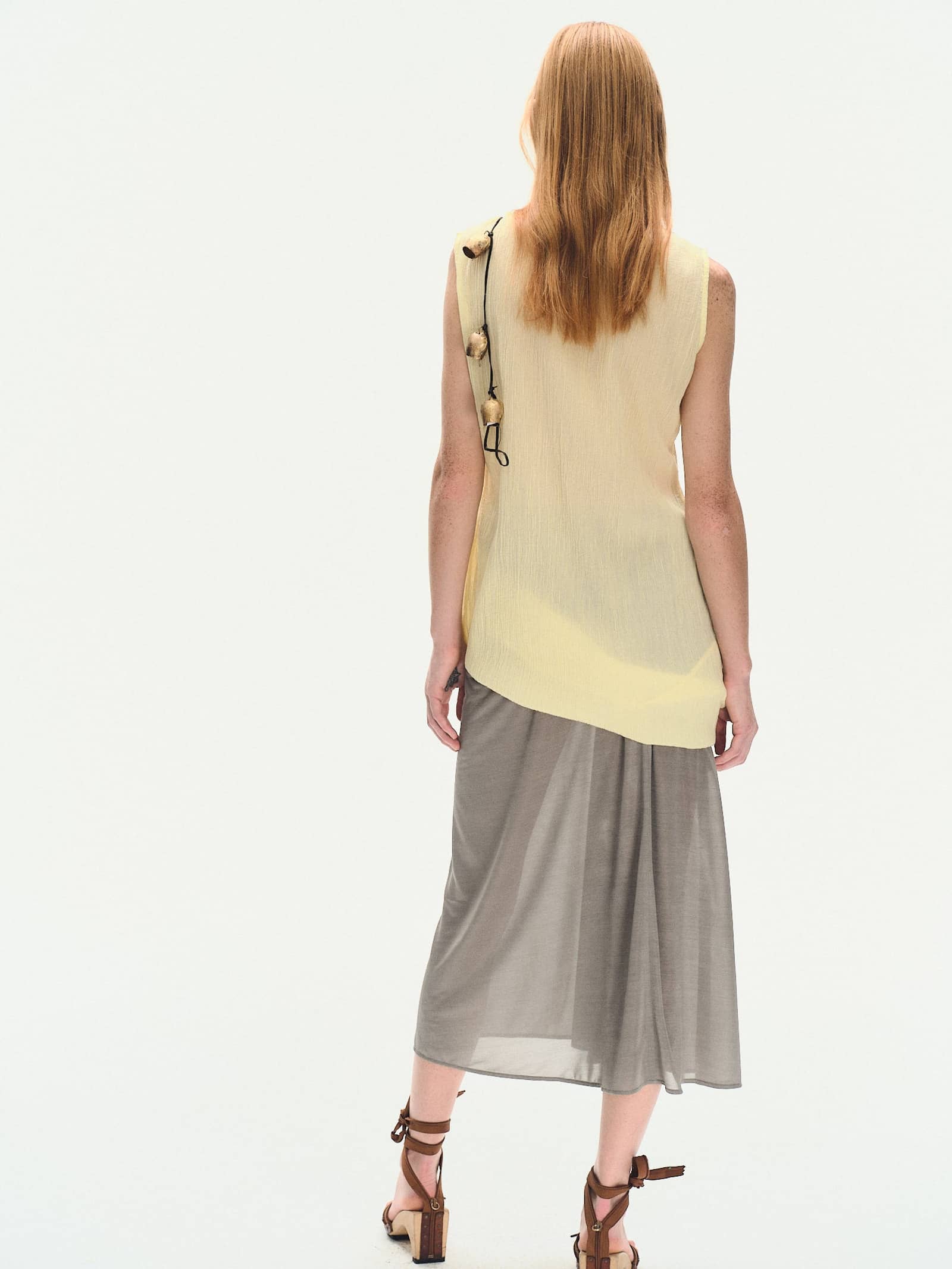 YELLOW WRINKLED TEXTURE COTTON MINI DRESS made by YIBRI