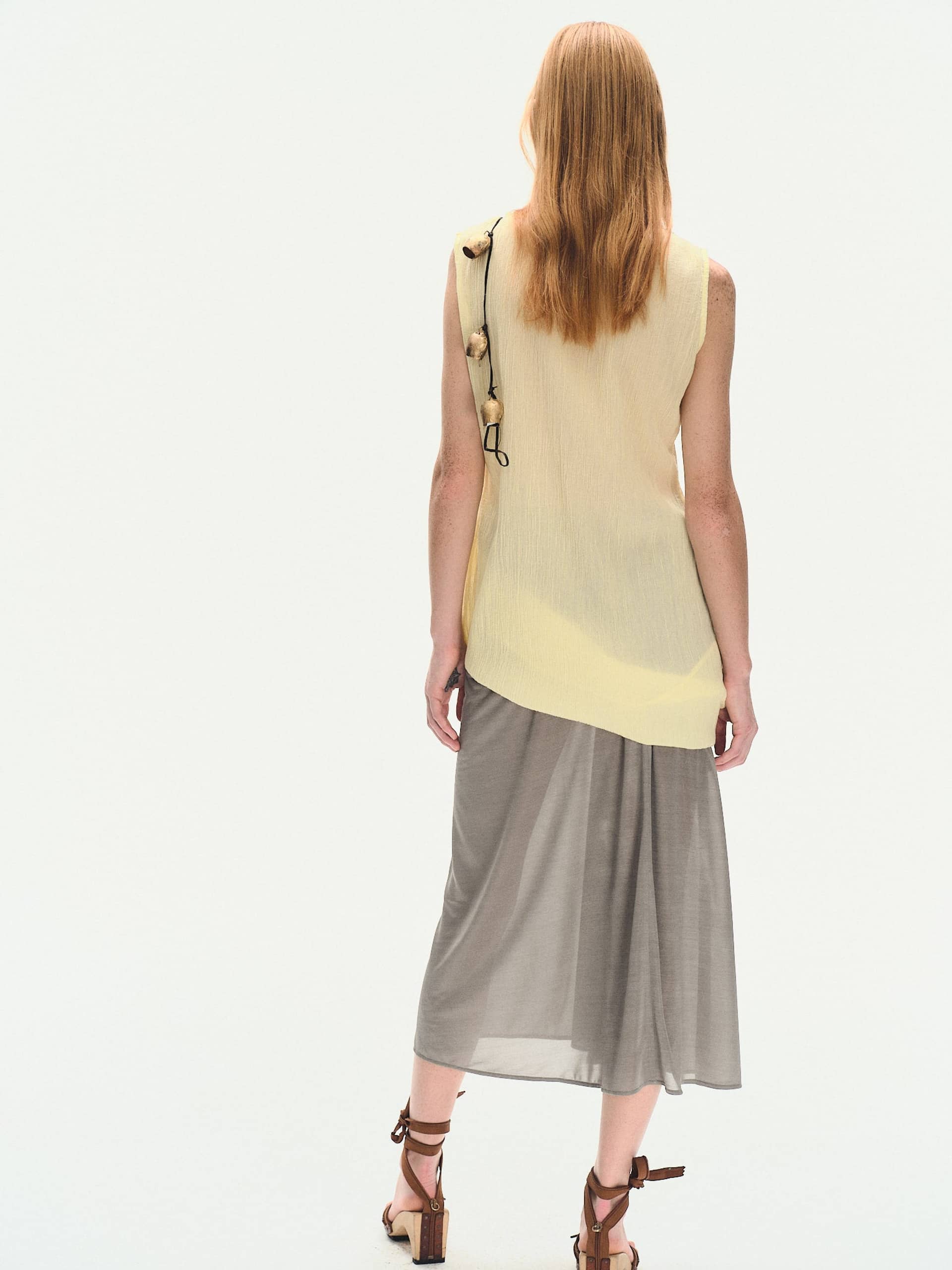 YELLOW WRINKLED TEXTURE COTTON MINI DRESS made by YIBRI