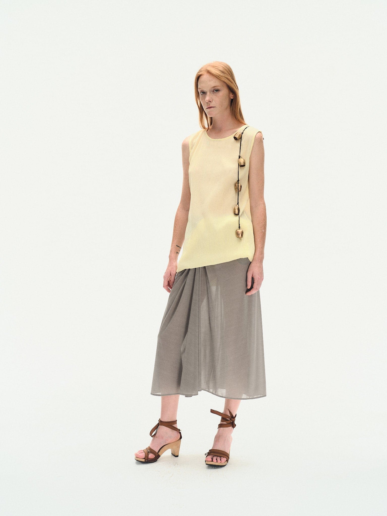 YELLOW WRINKLED TEXTURE COTTON MINI DRESS made by YIBRI