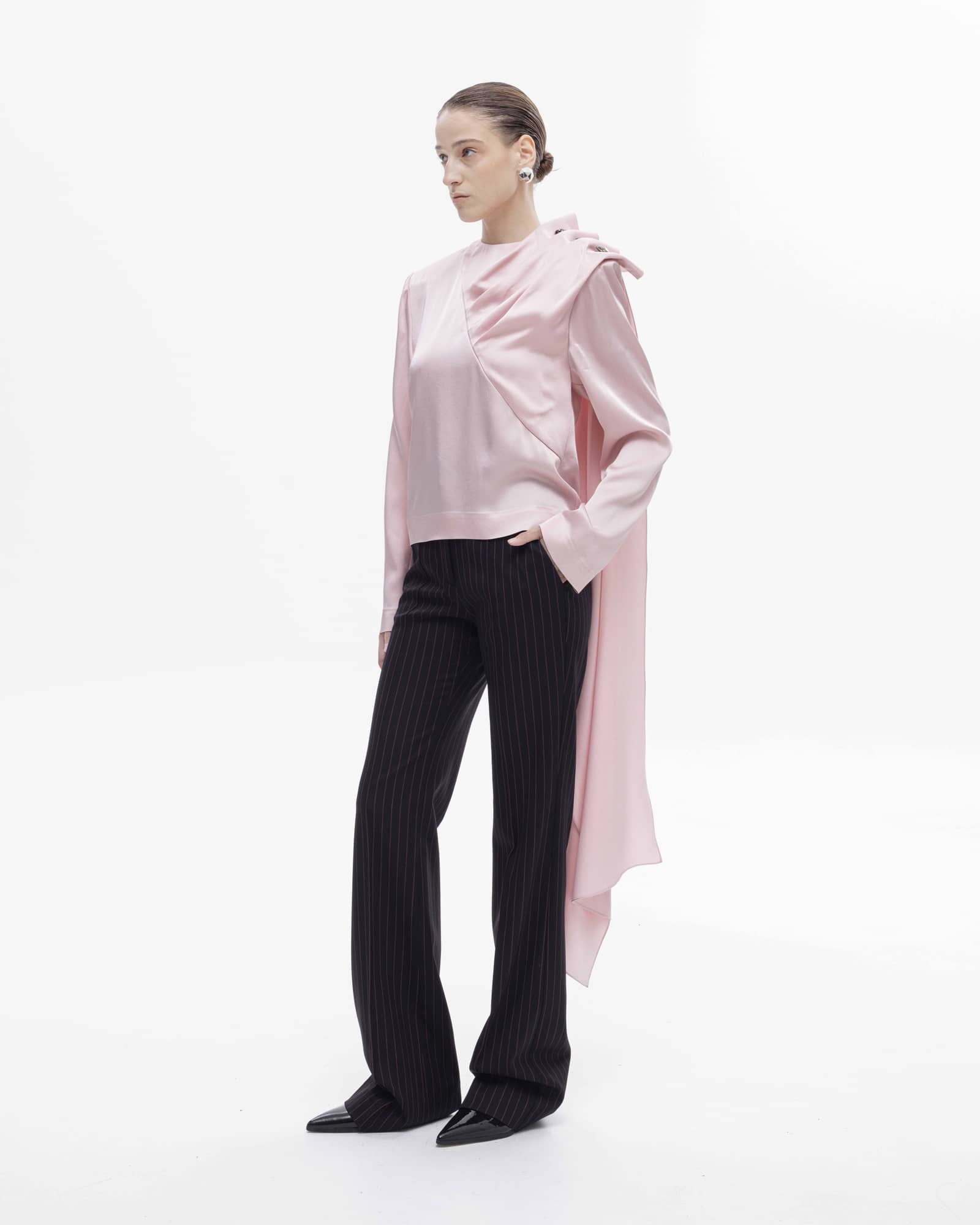 Long sleeve draped blouse made by Maria Kokhia