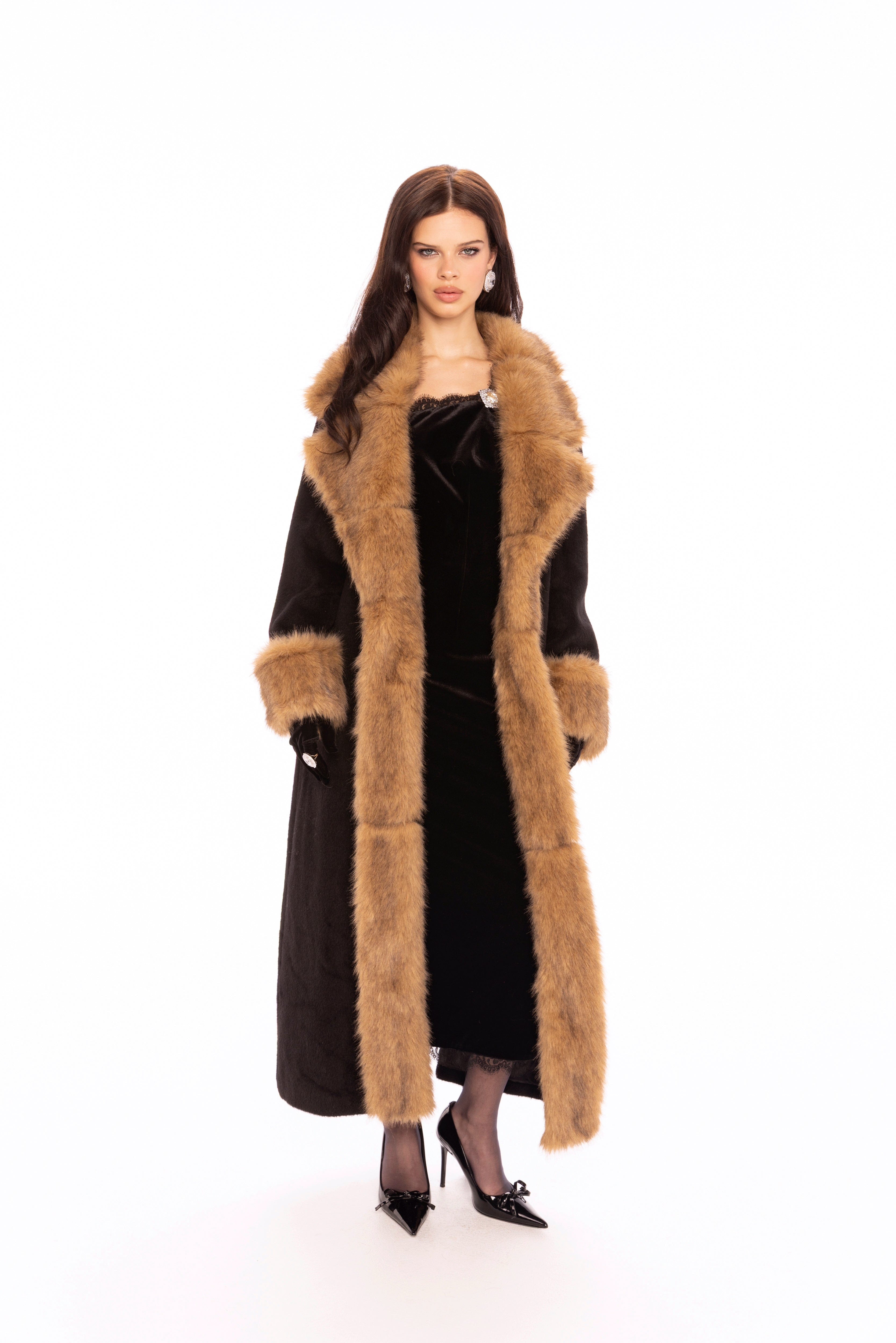 Adriana Faux Fur Coat (Black & Brown) made by Nana Jacqueline