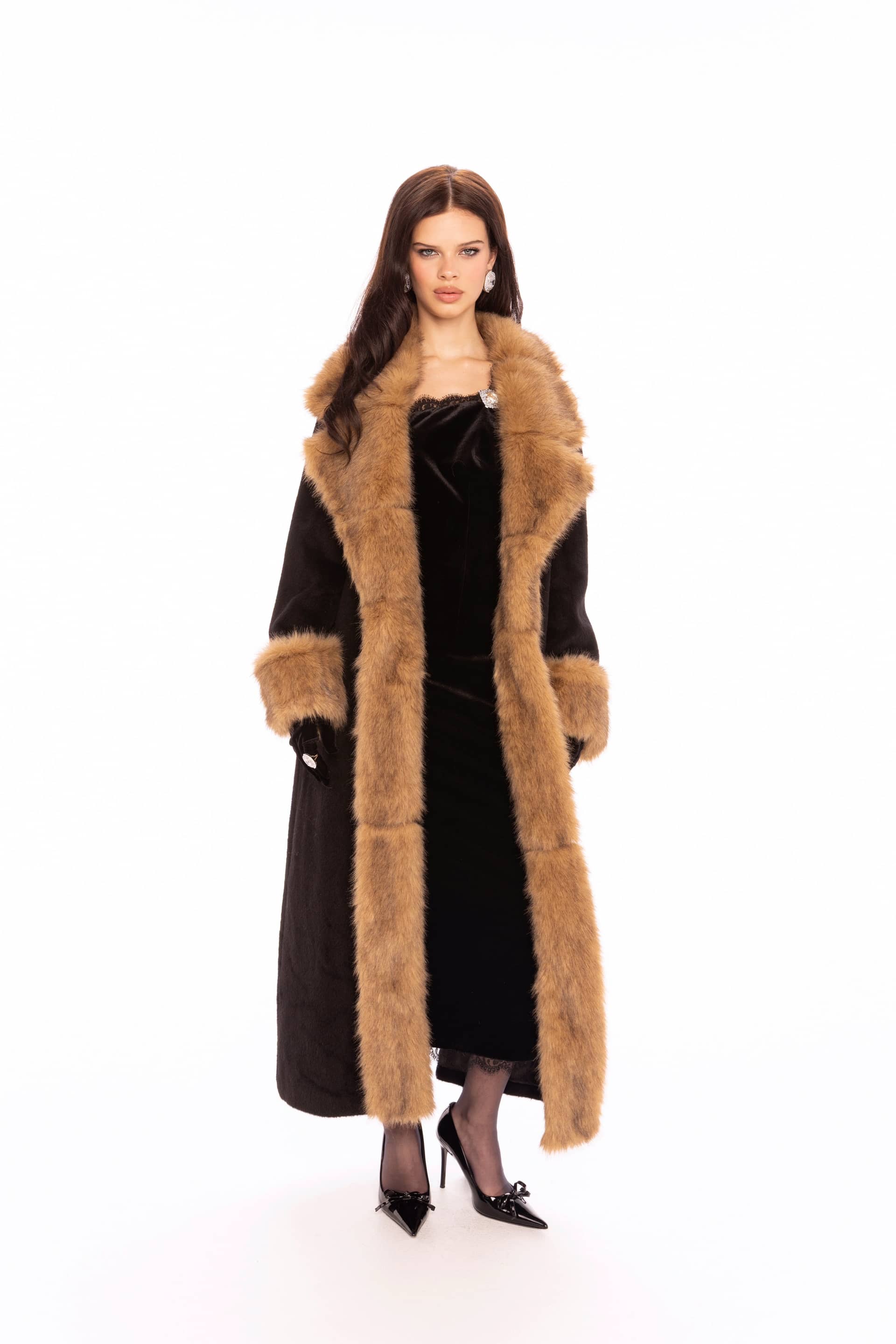 Adriana Faux Fur Coat (Black & Brown) made by Nana Jacqueline