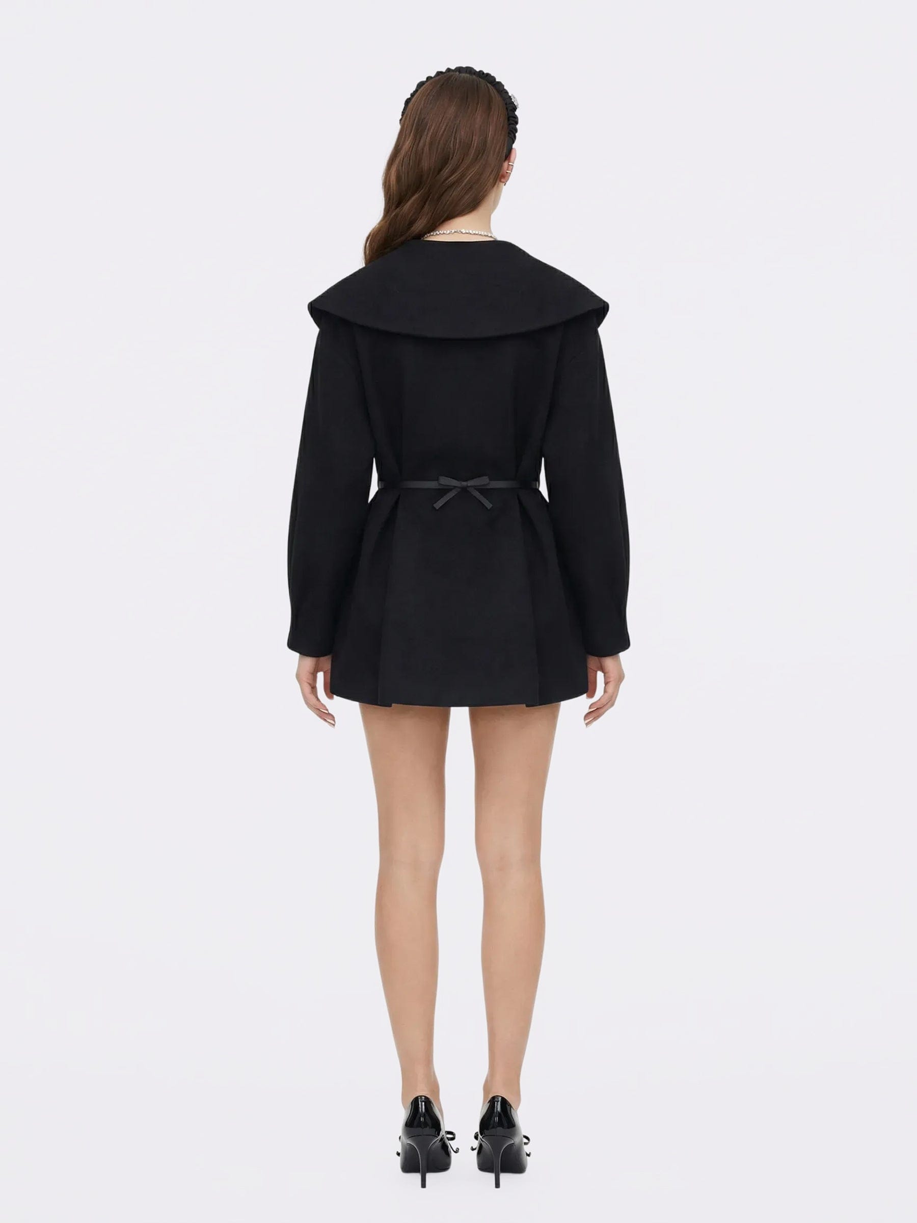 Claudine Bow-Back Wool Black Coat made by Nana Jacqueline