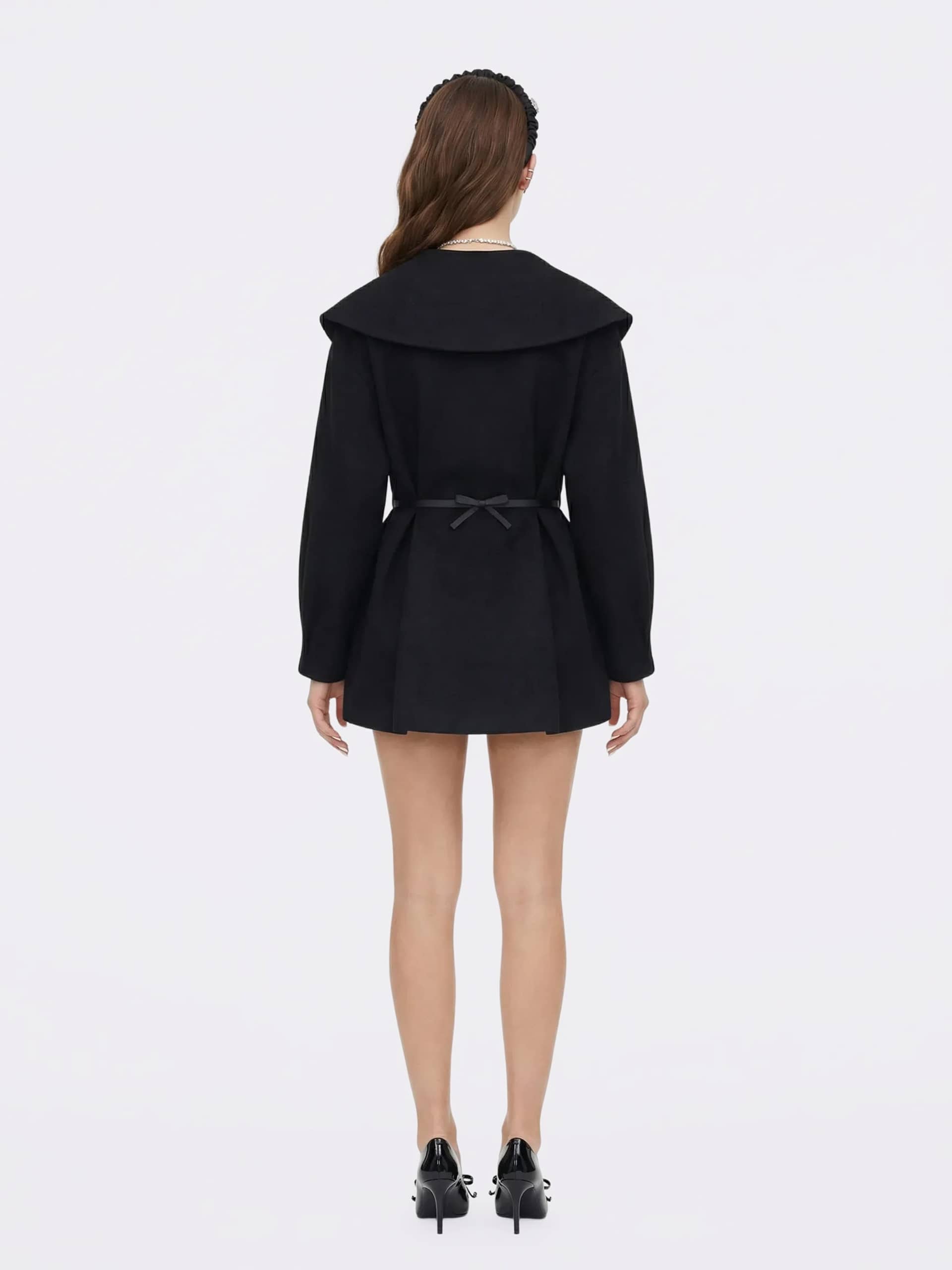 Claudine Bow-Back Wool Black Coat made by Nana Jacqueline