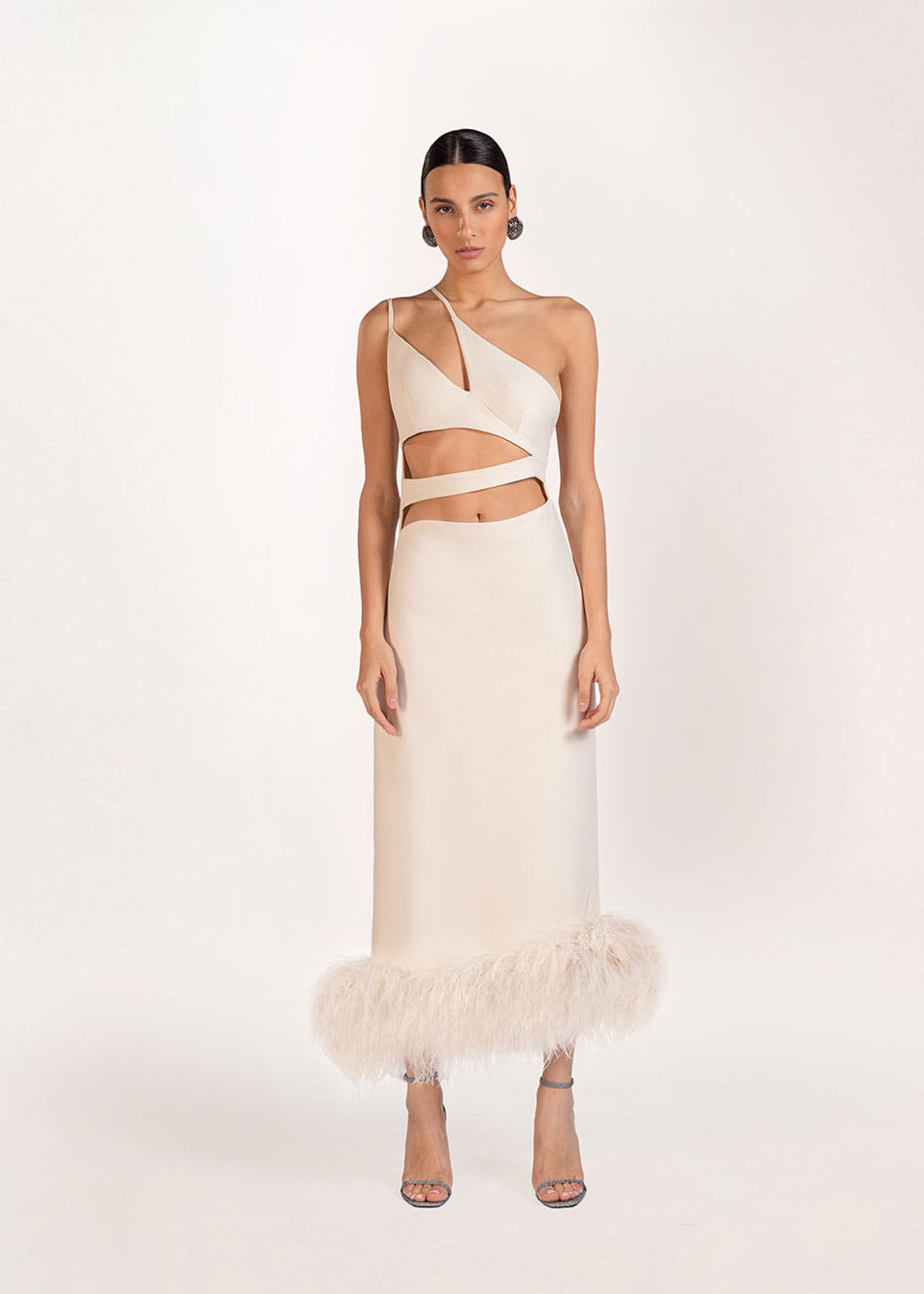 Serena feather-trimmed crepe gown made by Monika Dimova