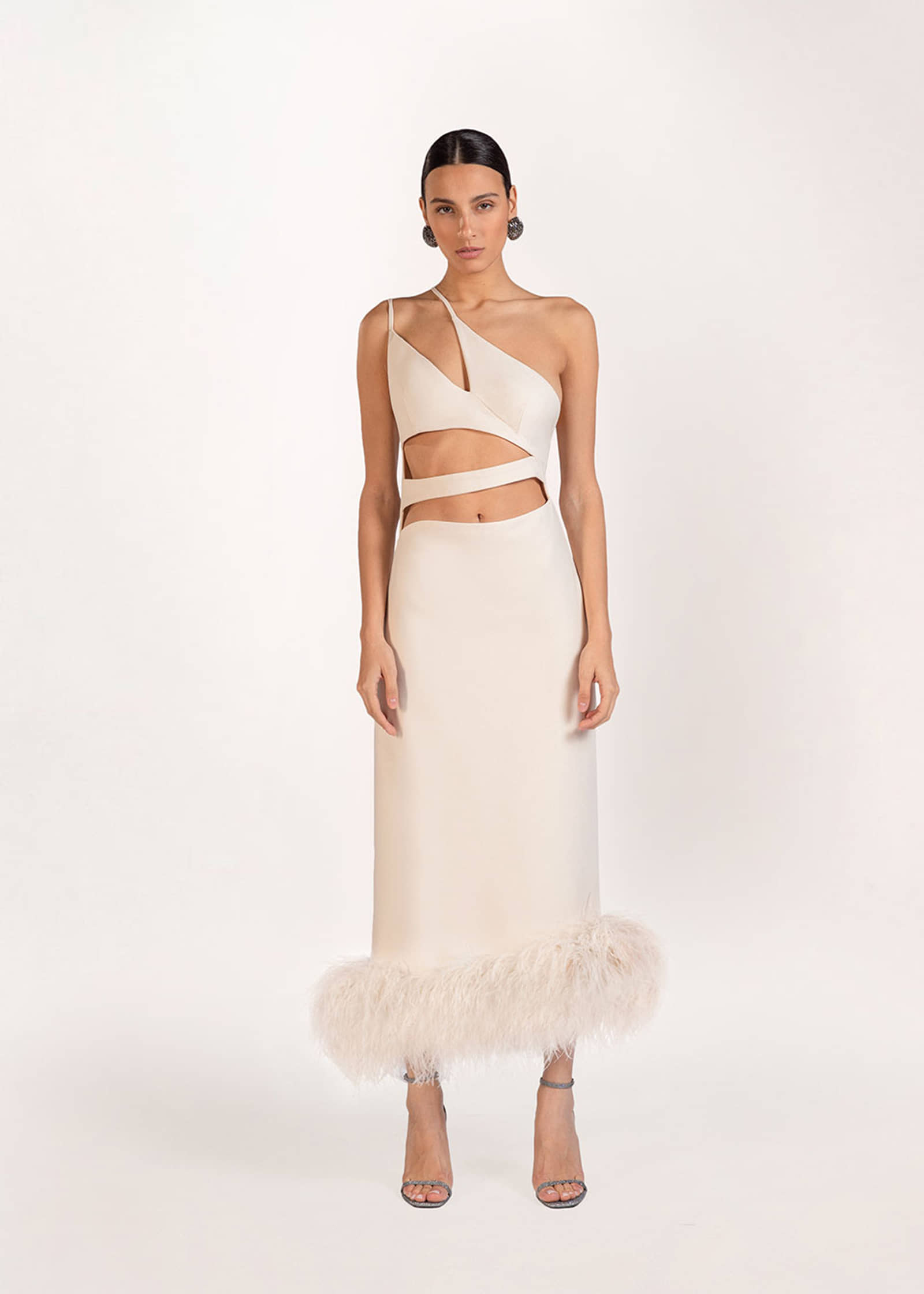 Serena feather-trimmed crepe gown made by Monika Dimova