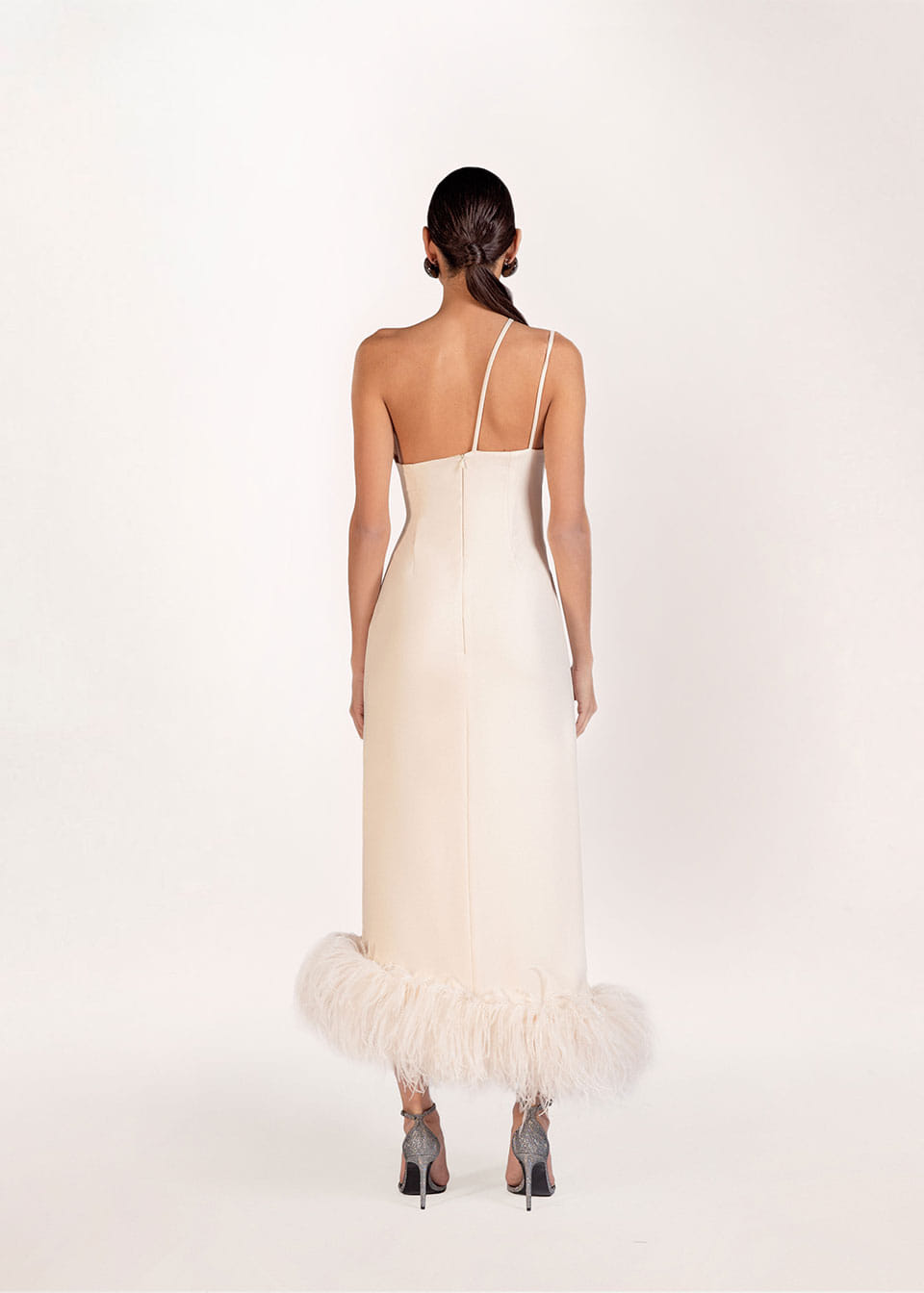 Serena feather-trimmed crepe gown made by Monika Dimova