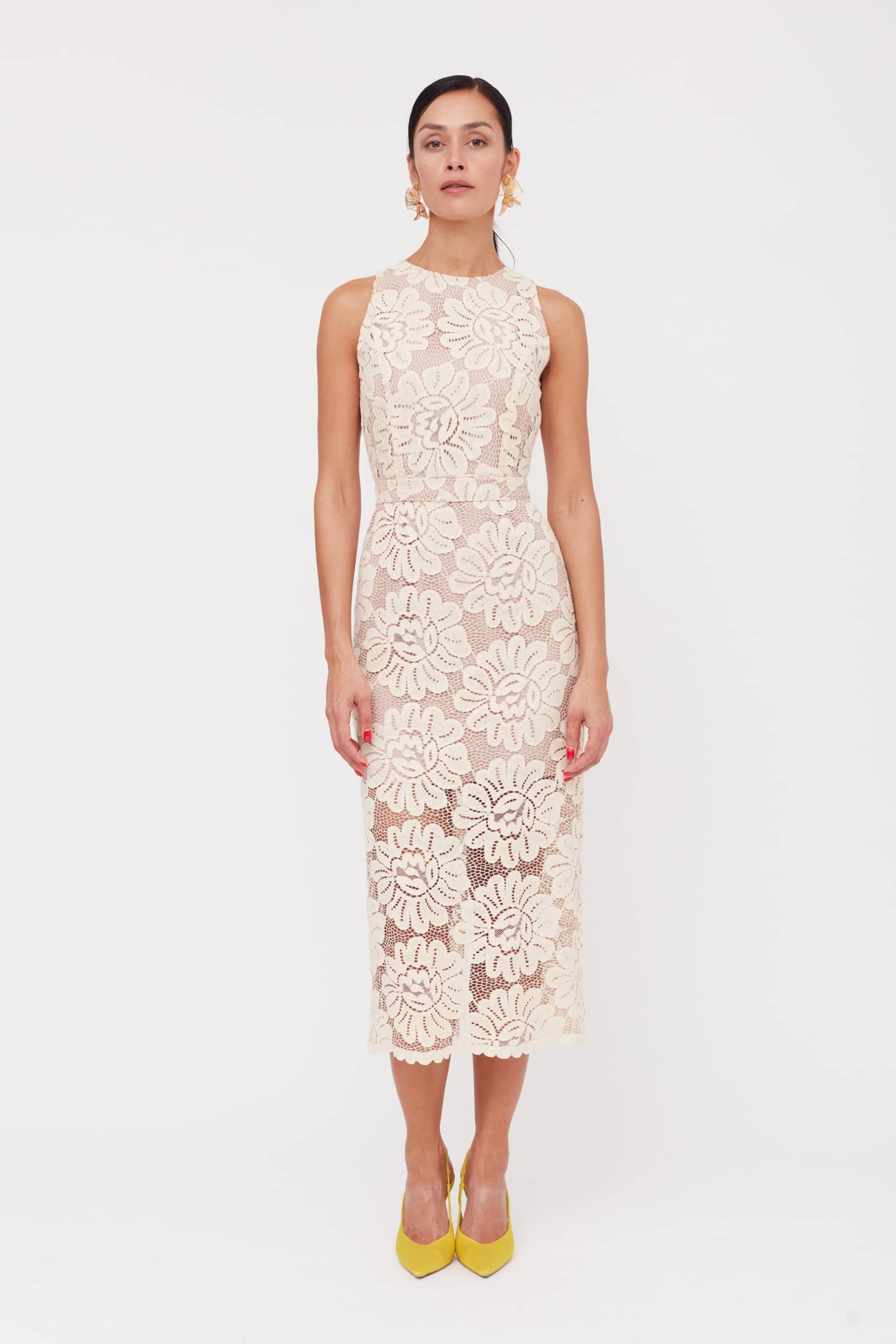 YEMA Pastel Floral Lace Cut Out Back Midi Dress made by UNDRESS